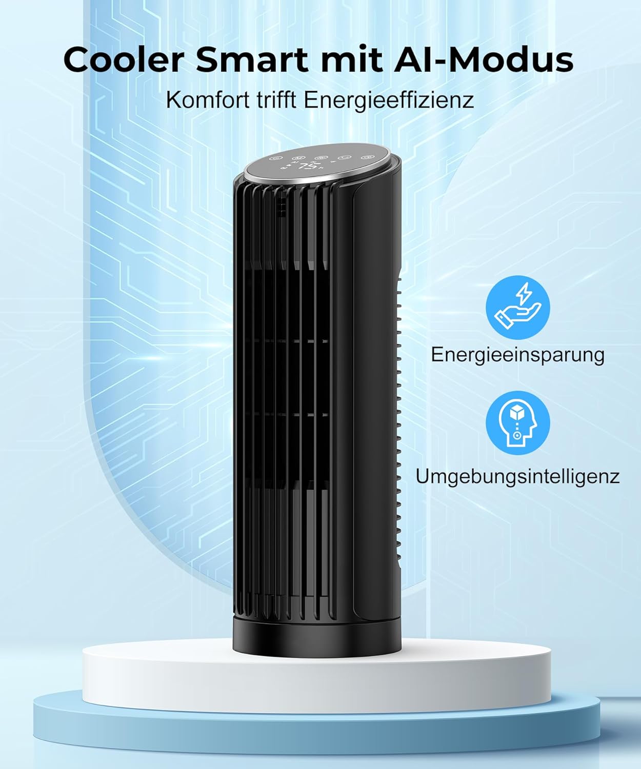 Turmventilator mit Fernbedienung und Timer, Schwarz