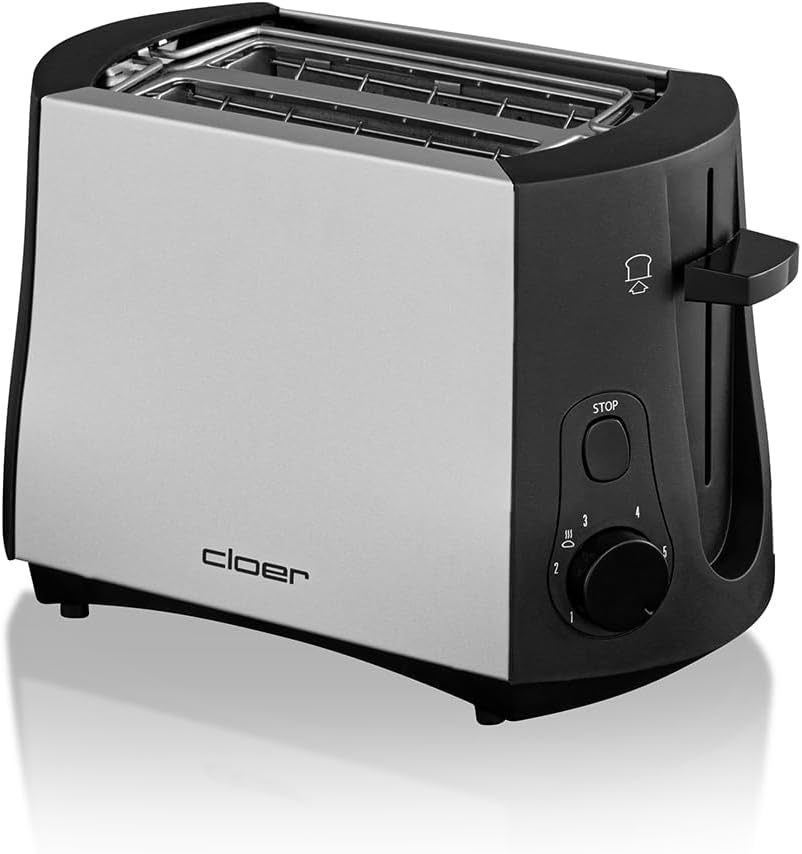 Toaster mit Brötchenaufsatz und Krümelschublade, Mattiertes Metallgehäuse / 2 Scheiben