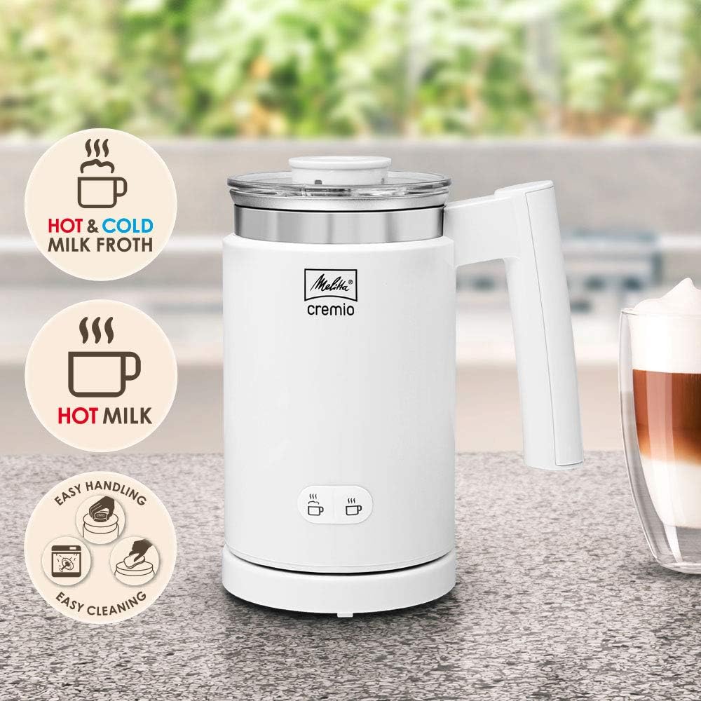 Milchaufschäumer CREMIO für warme & kalte Milch, Weiß/Flyaway Orchidee