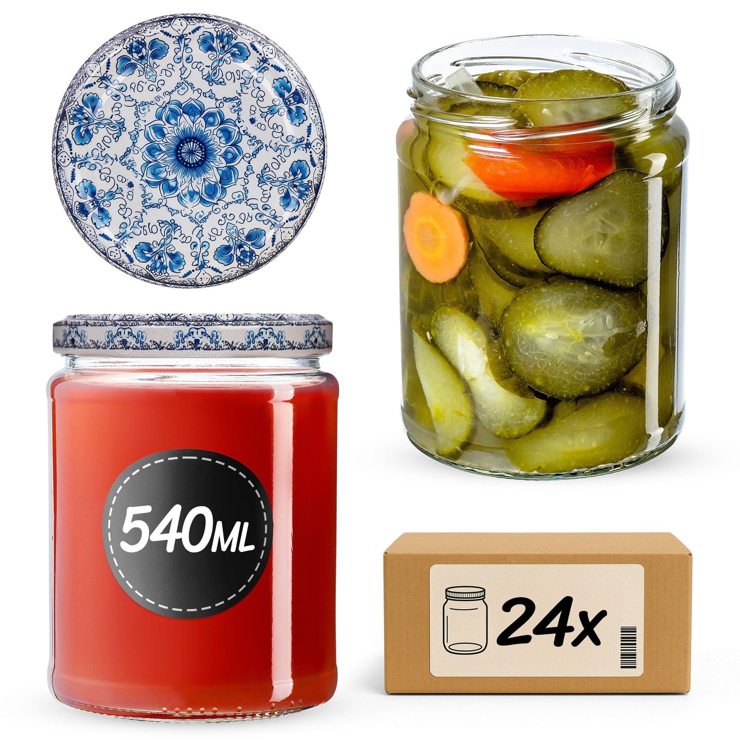 Einmachgläser-Set, Weiss/Blau 24 Stück