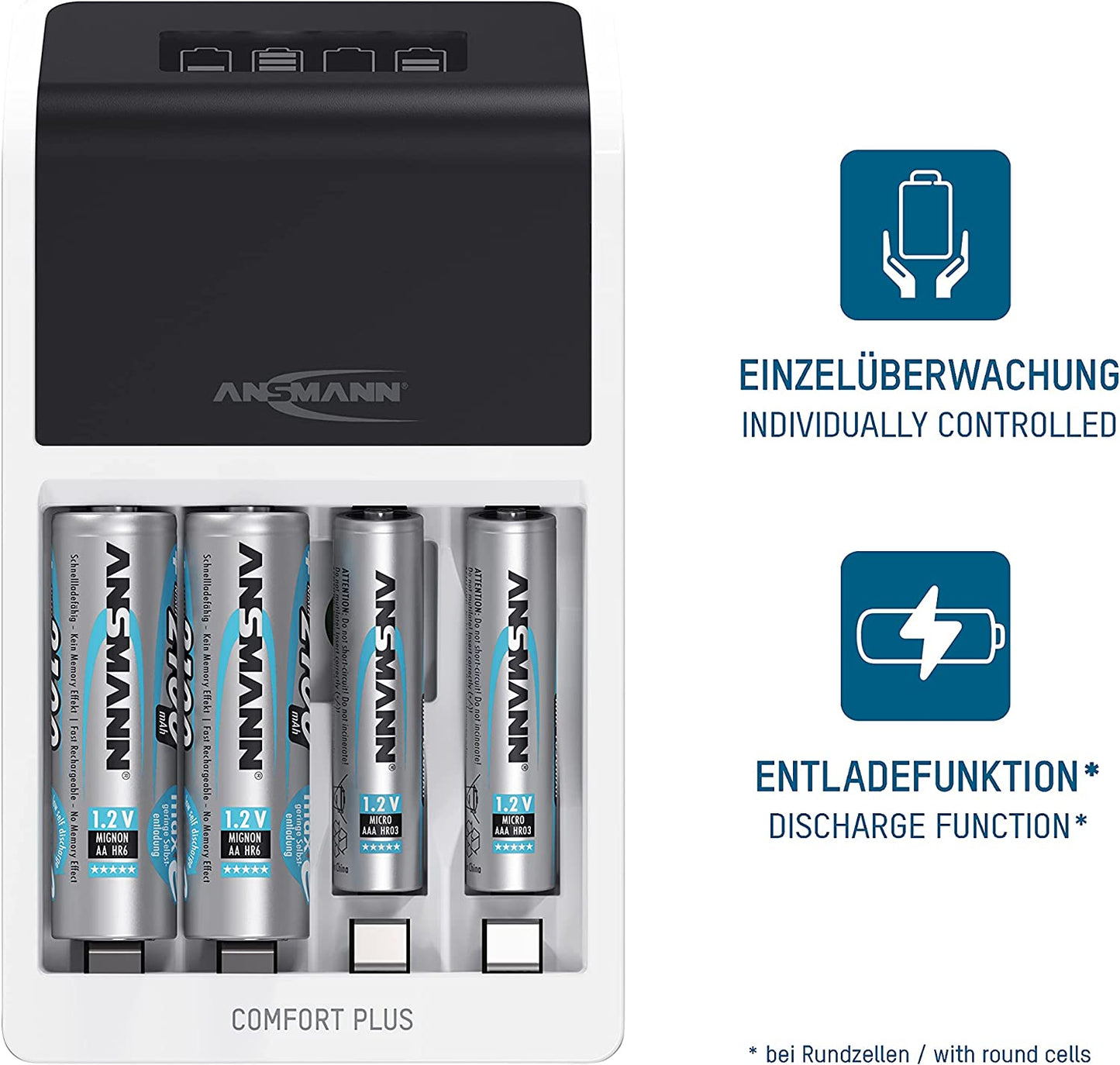Comfort Plus + 4x AA 2100mAh, Ladegerät, Comfort Plus Ladegerät + 4x AA Akkus