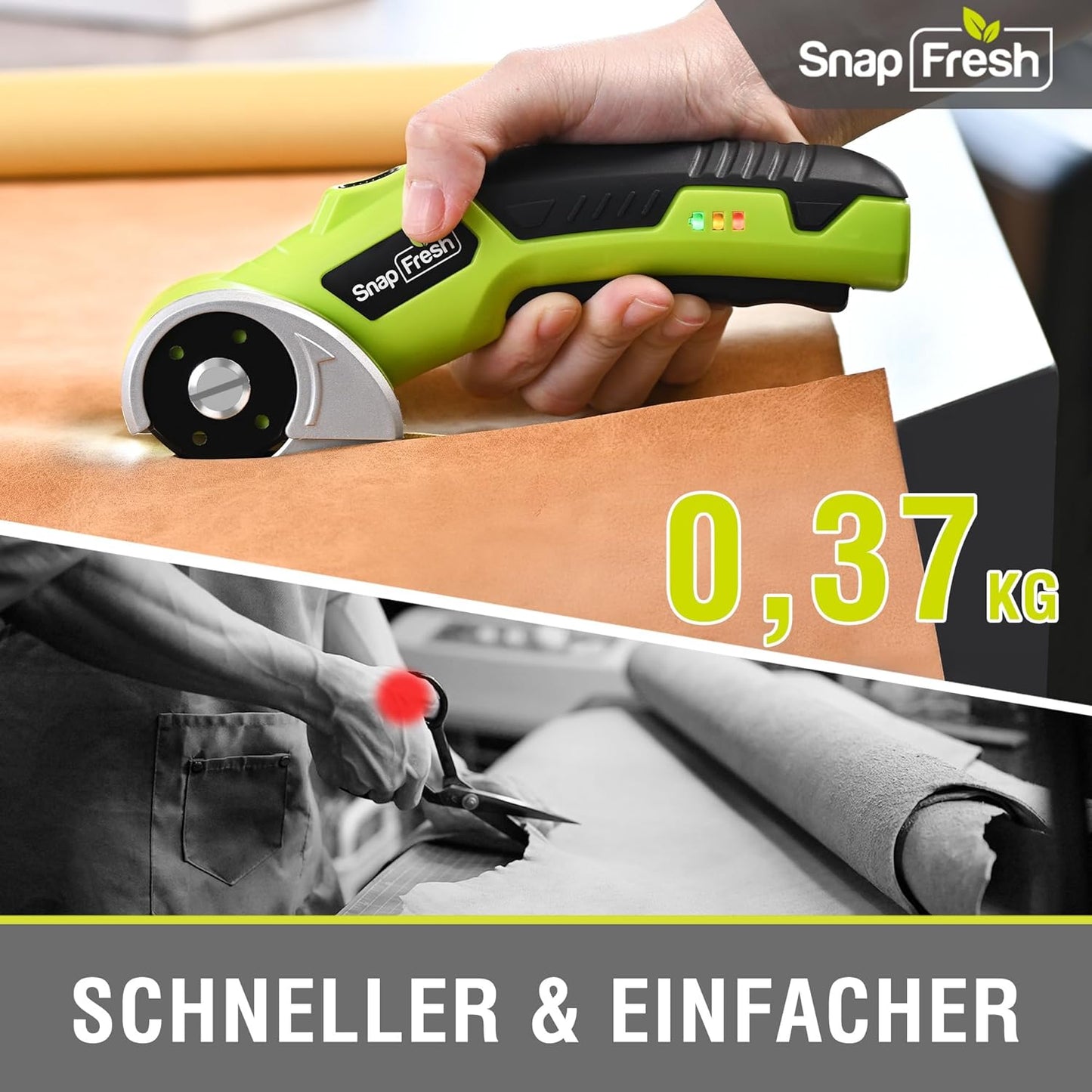 Akku Kartonschneider-Schere mit LED & Tasche, 27,5 cm