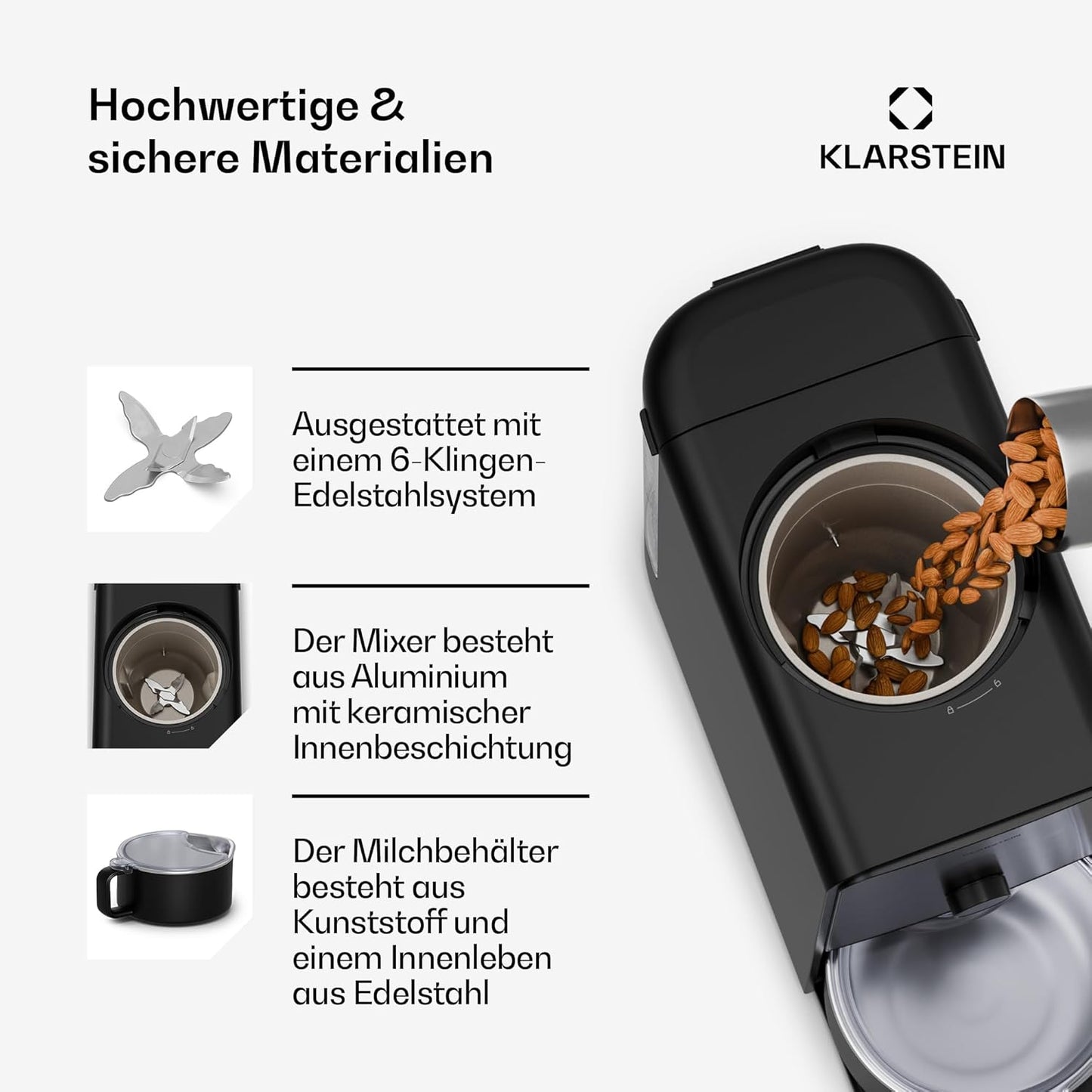 Marcia Touch Pflanzenmilchbereiter mit 12 Programmen, Schwarz | 6 Klingen