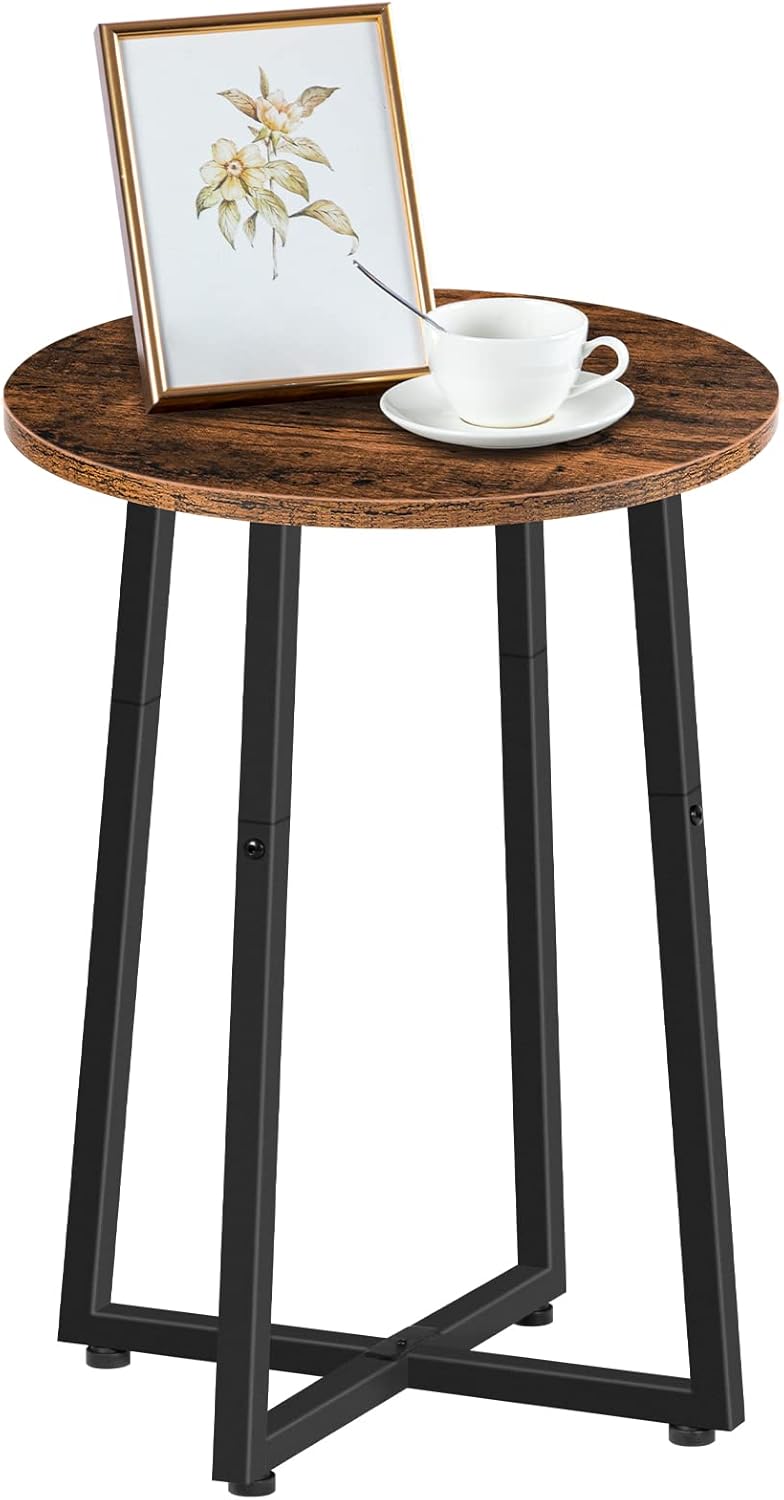Beistelltisch Rund mit X-förmigem Metallrahmen, Vintagebraun + Schwarz