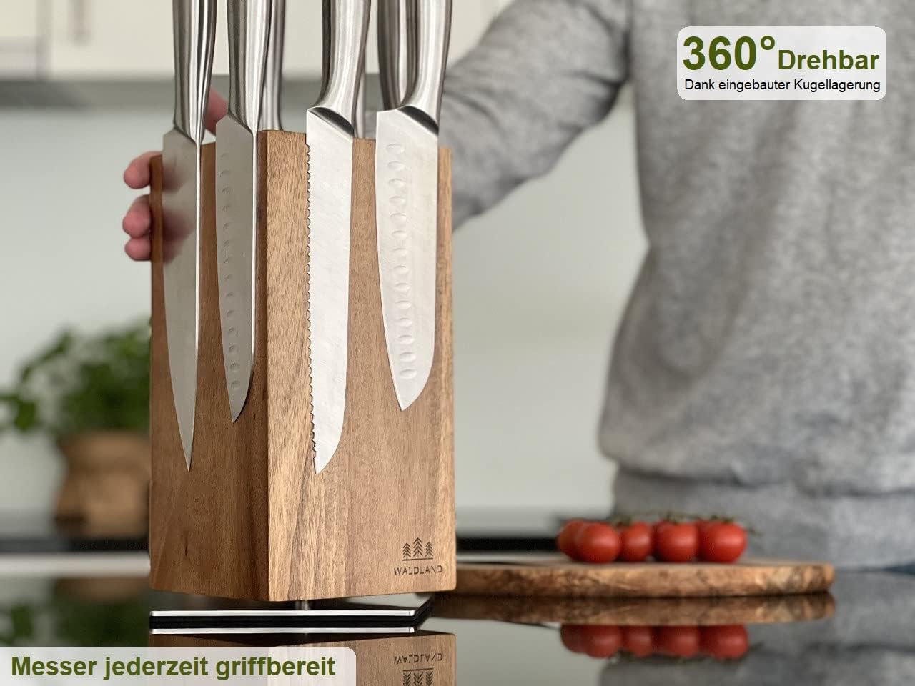 Magnetmesserblock, 360° / Akazienholz