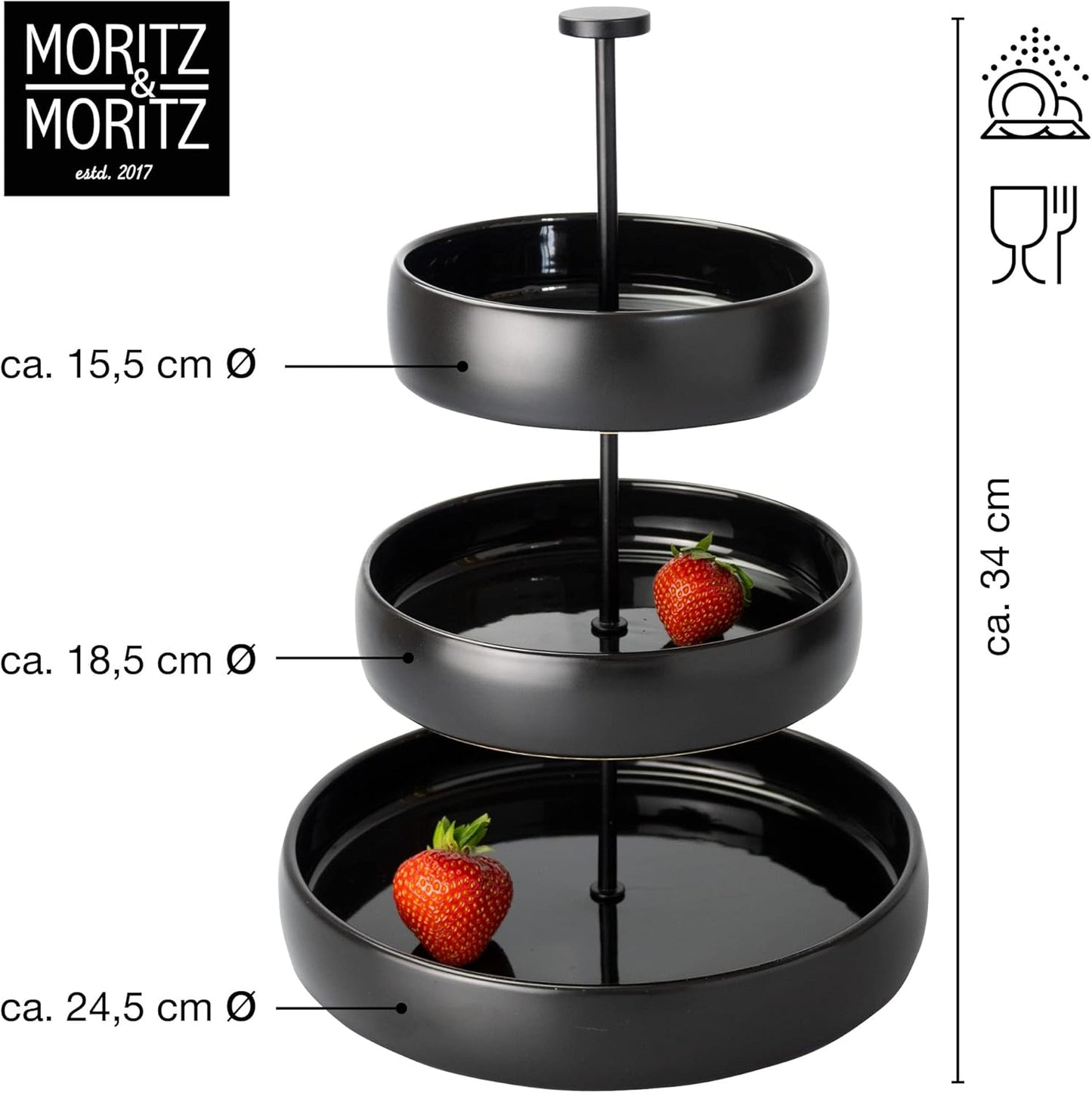 Obst-Etagere 3-stöckig aus Steinzeug mit Zange