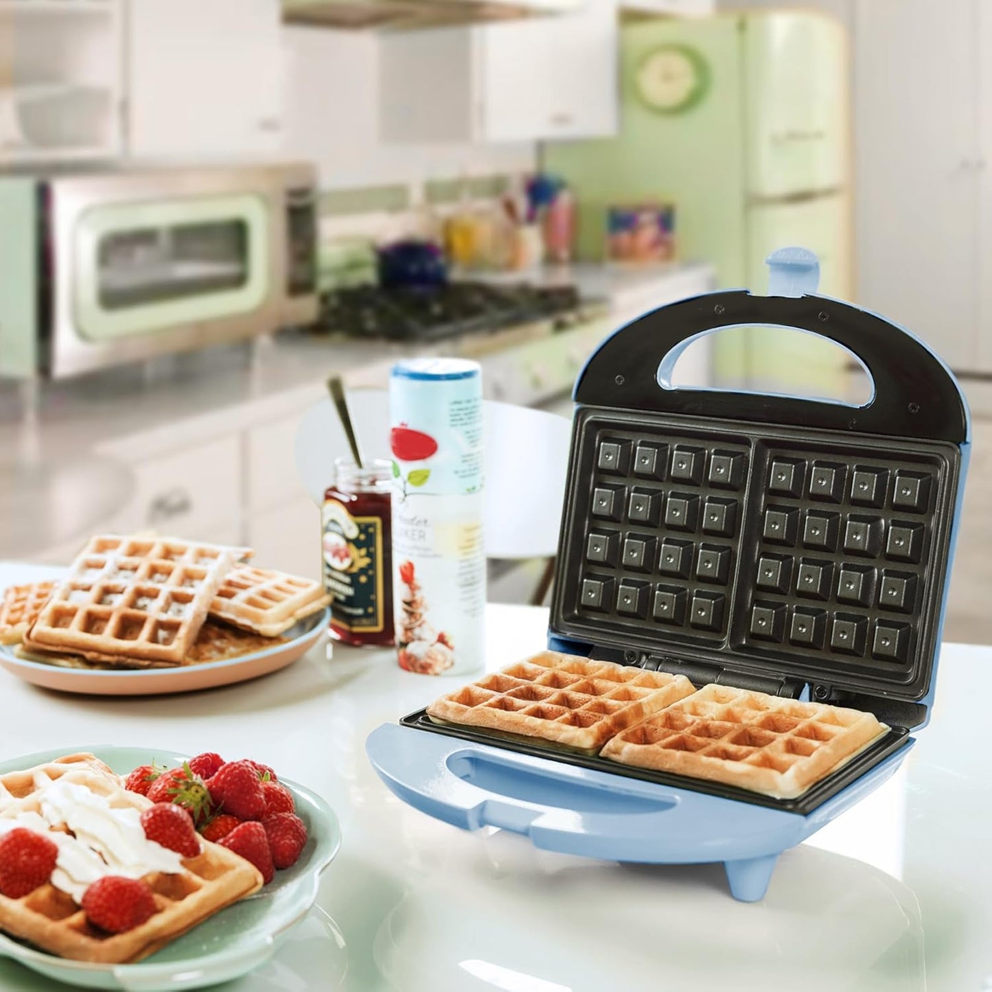 Retro Waffeleisen für belgische Waffeln, Blau