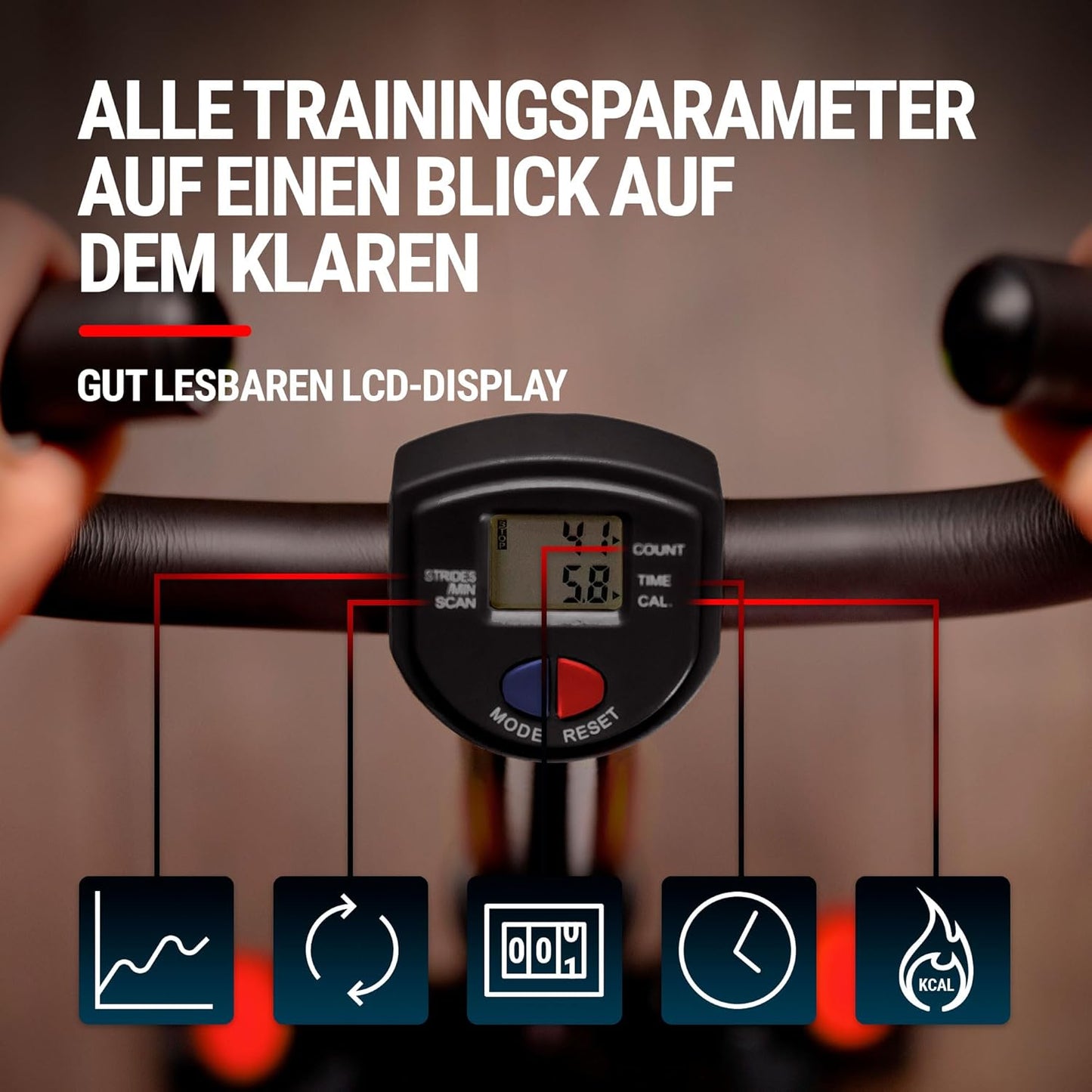 Stepper mit Lenker & Trainingscomputer, Schwarz-rot