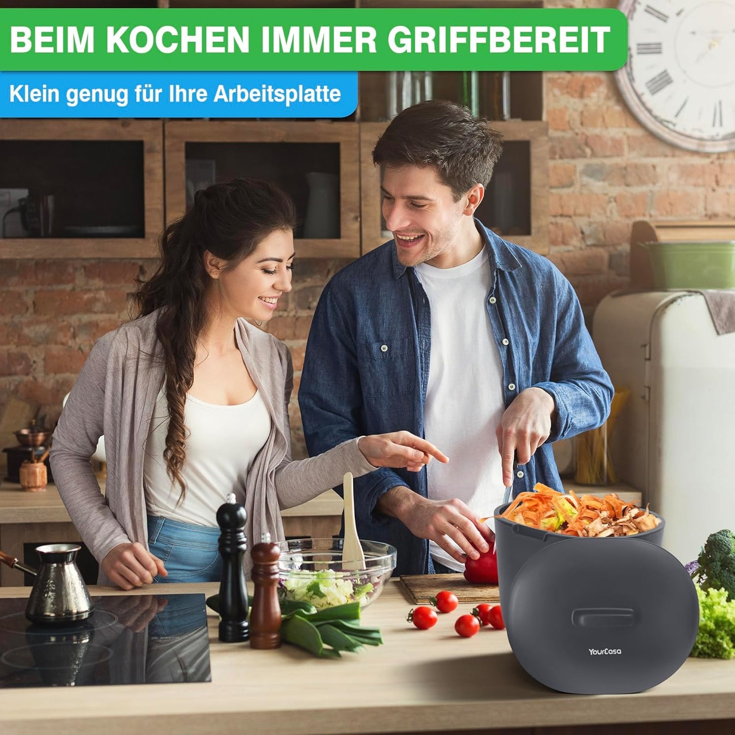 Geruchsdichter Komposteimer mit Sieb & ergonomischen Griff, 3,6 Liter Anthrazit