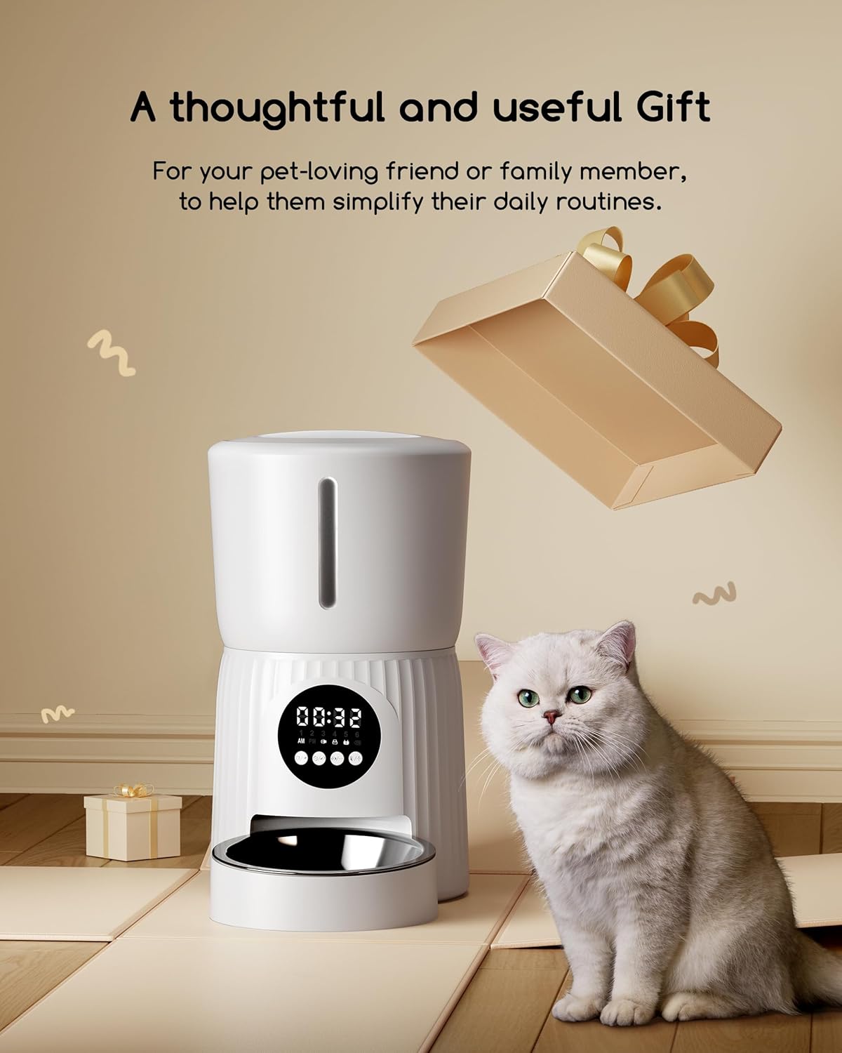 Futterautomat für Katzen, 4L-Weiß