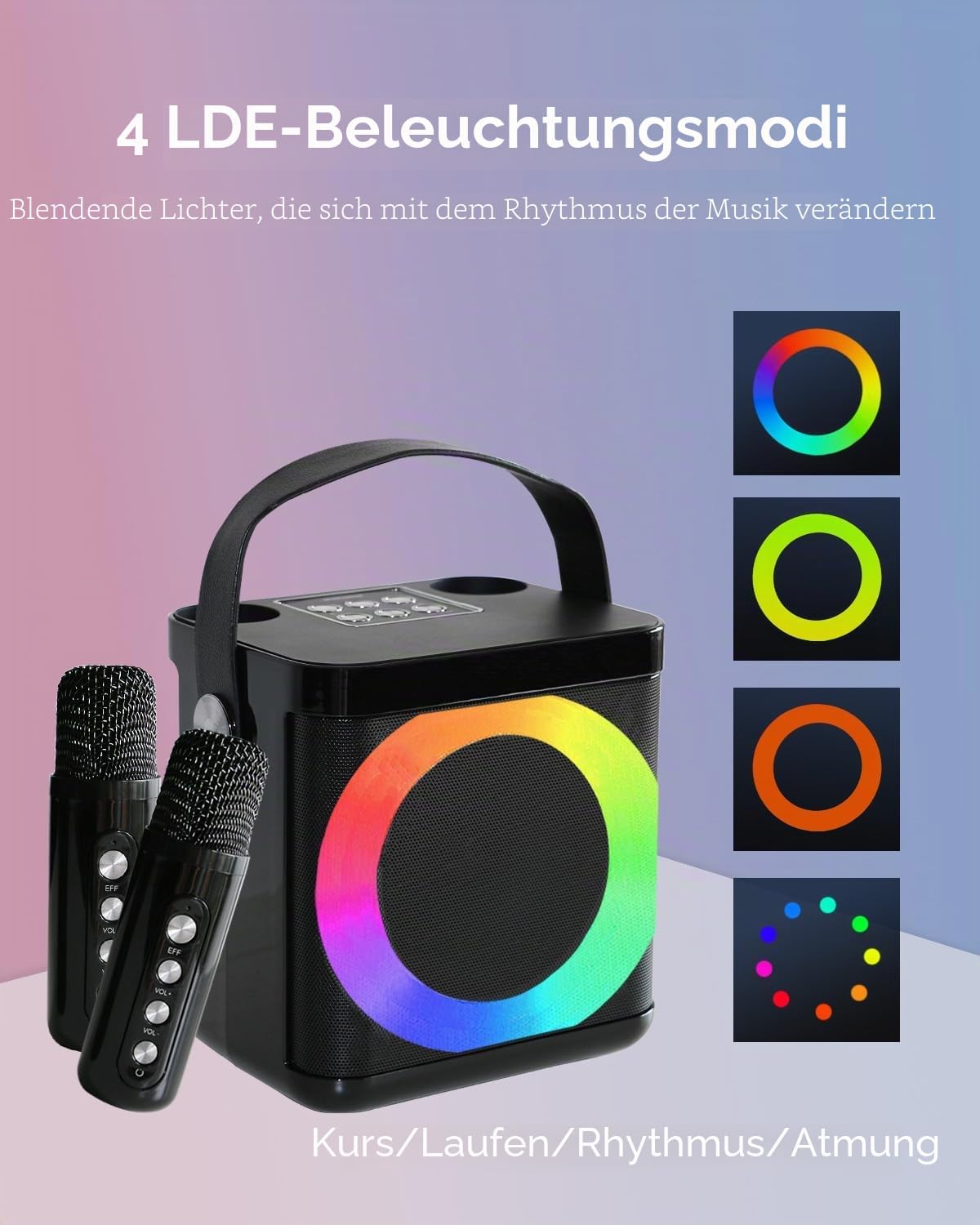 Karaoke-Anlage mit LED und 2 Mikrofonen
