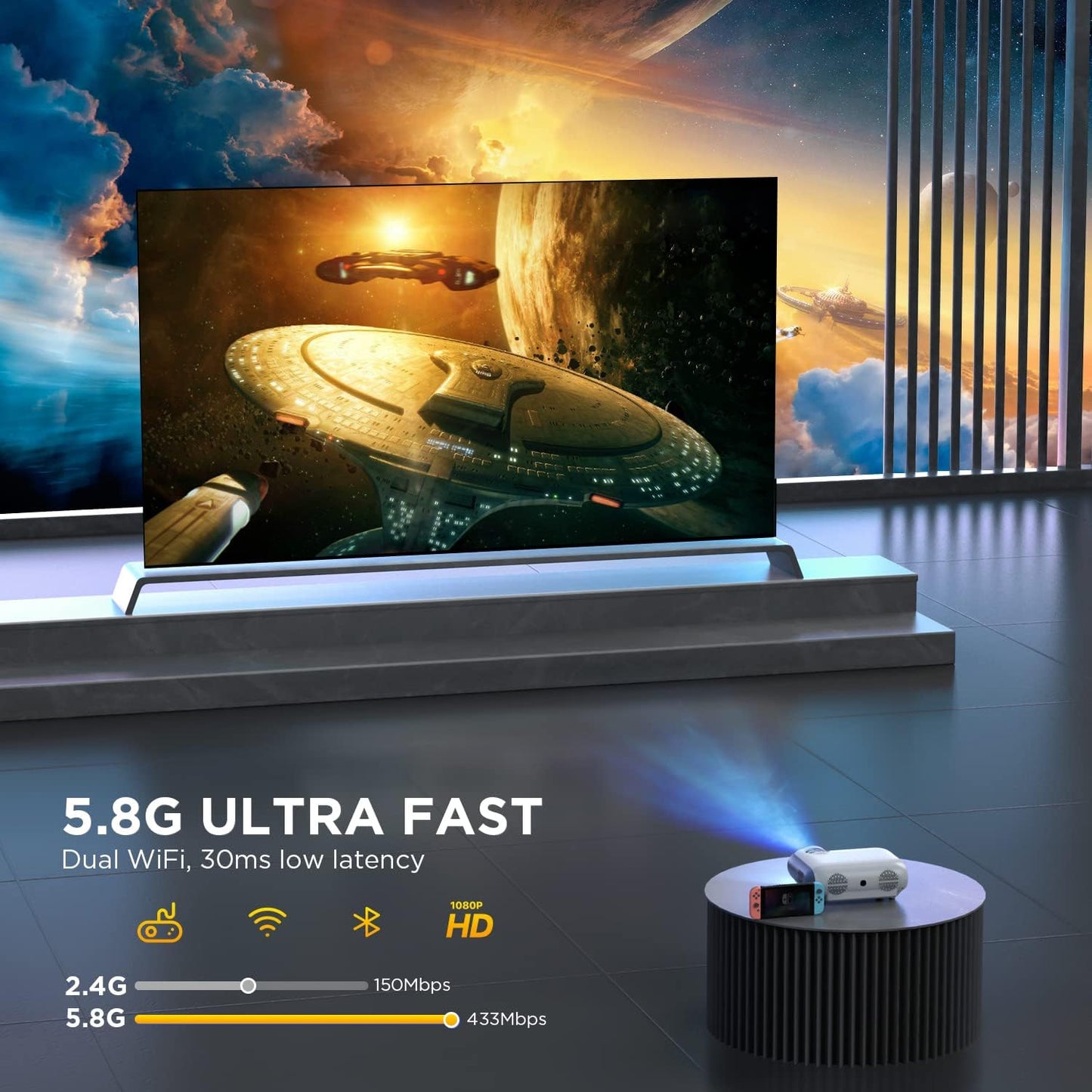 WiFi Beamer 1080P mit Bluetooth 5.0