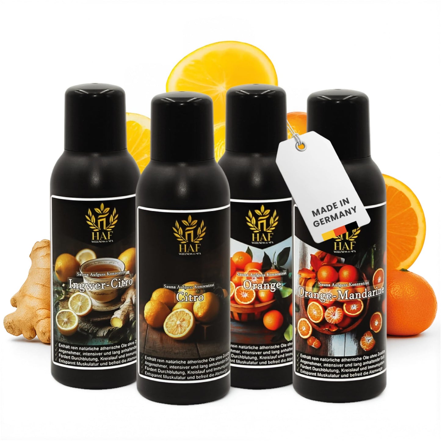 4-teiliges Saunaaufguss Set Zitrusfrüchte, 4 x 250 ml Zitrusfrüchte