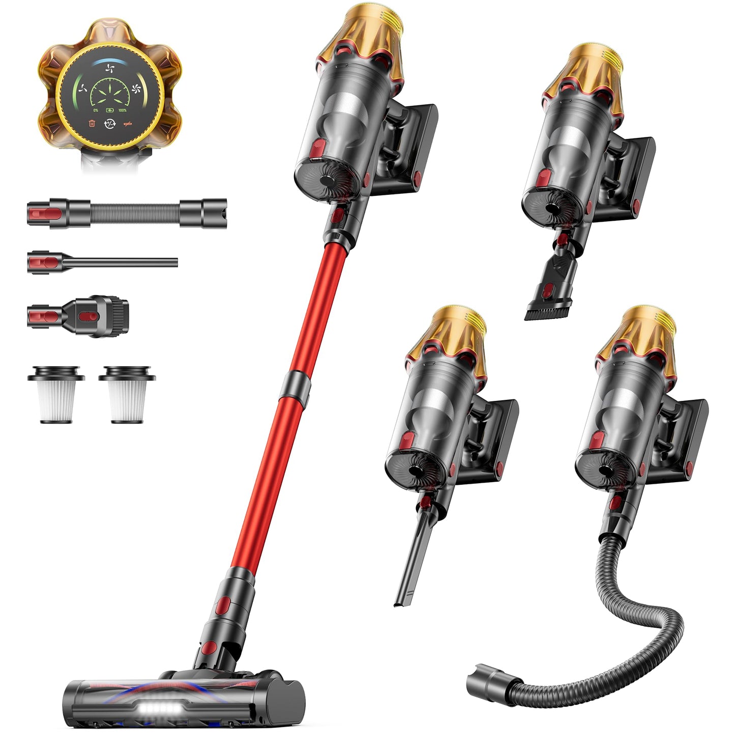 Canyon 20 Akkustaubsauger mit LED Display und Anti-Tangle-Bürste, Rot