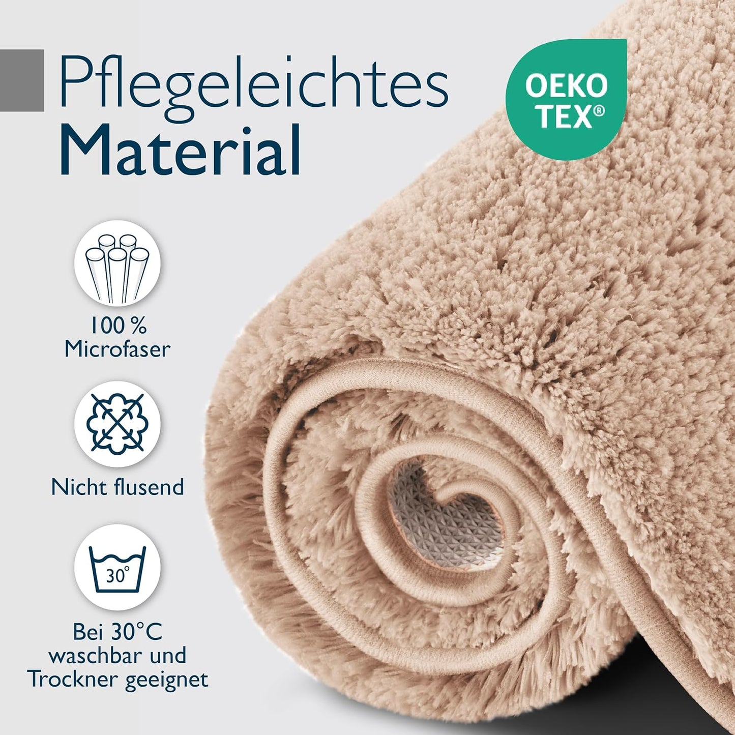 Rutschfeste Badematte, Fussbodenheizung geeignet, 70 x 120 cm, 70 x 120 cm Natur
