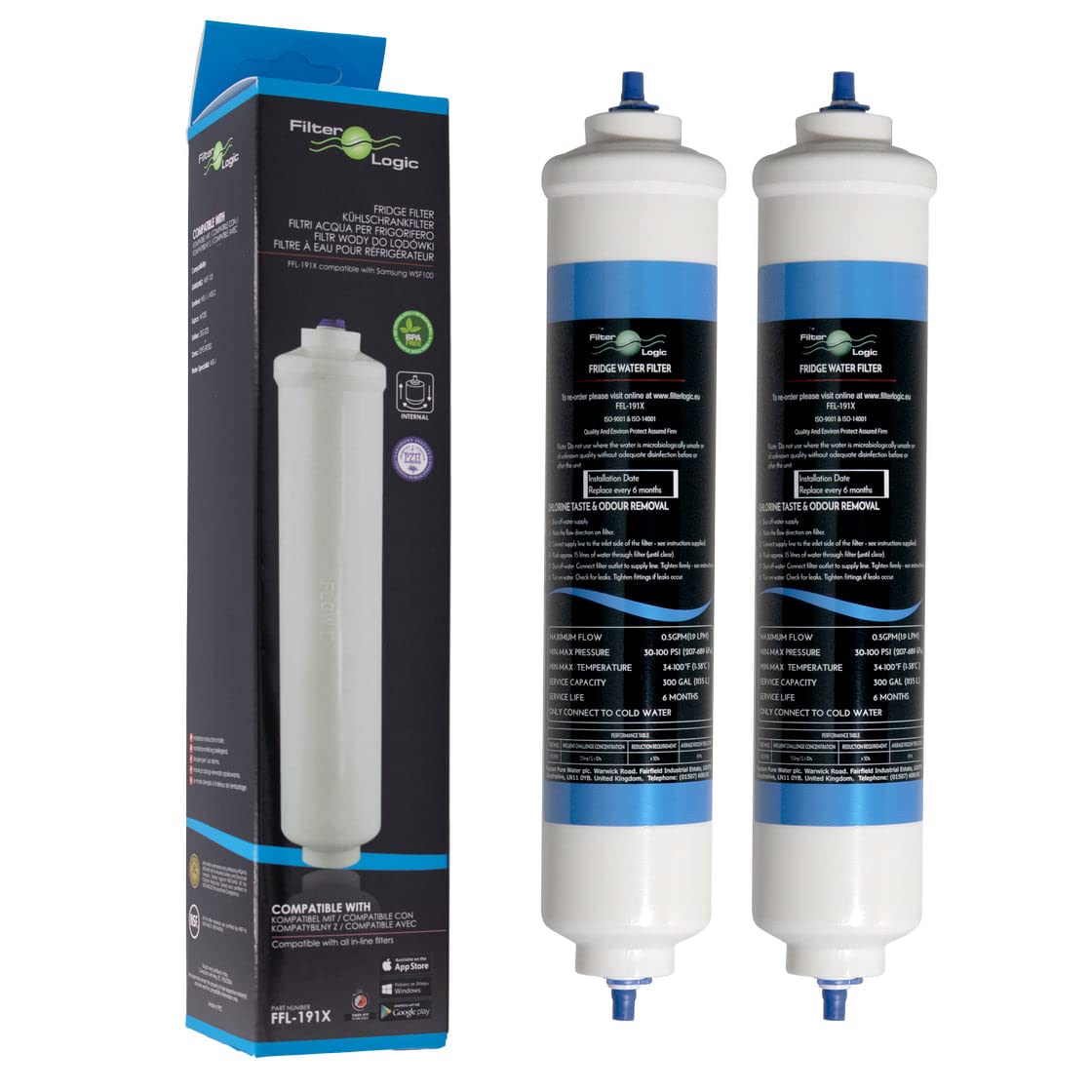 Externe Wasserfilter Ersatz-Set für Kühlschränke (2 Stück)