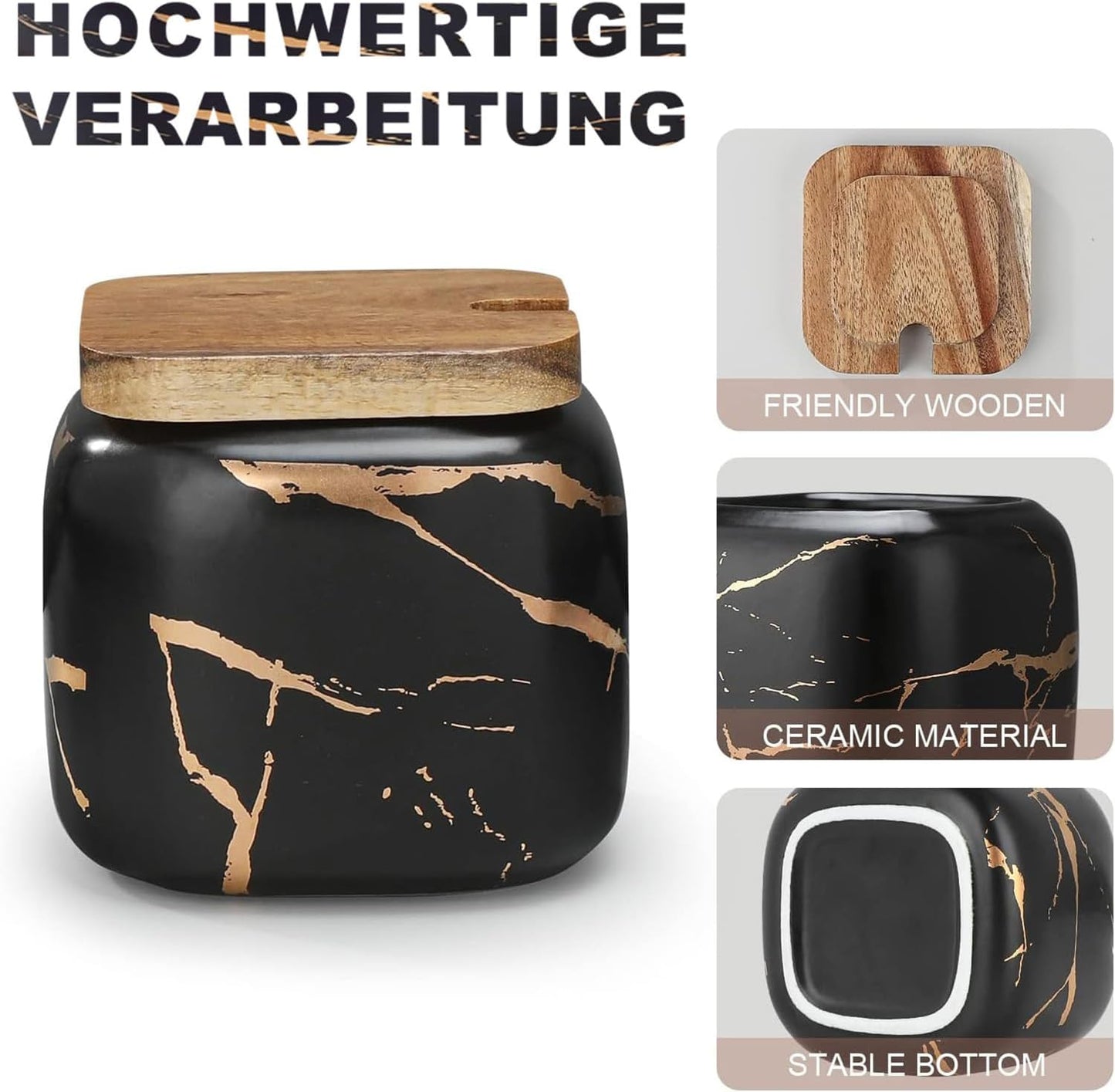 3-teiliges Zuckerdosen-Set mit Löffeln, Schwarzes