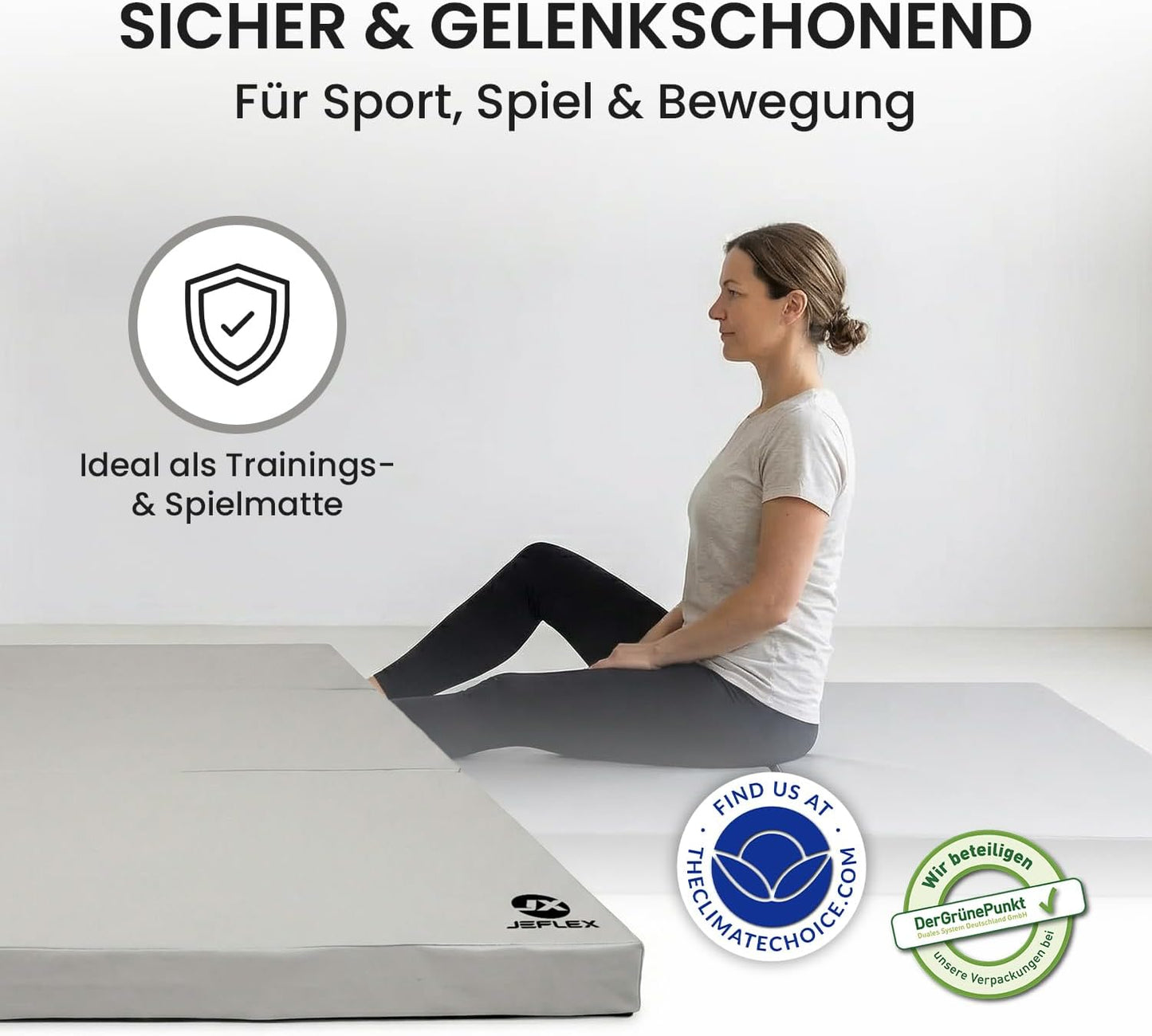 Klappbare Weichboden- und Turnmatte, Grau / Schwarz