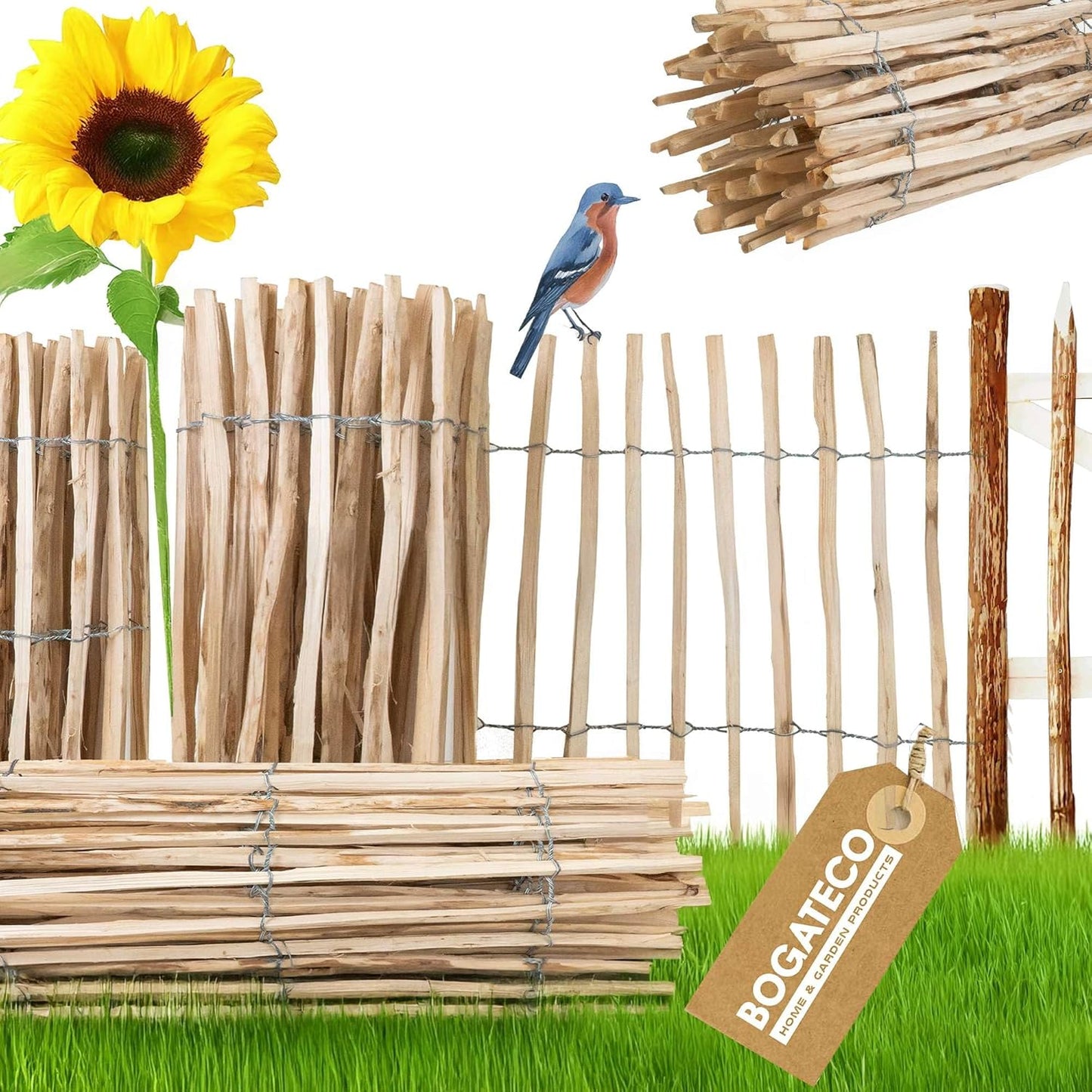 Holz-Staketenzaun 50x500 cm, 50 CM Hoch 4 - 5 Cm