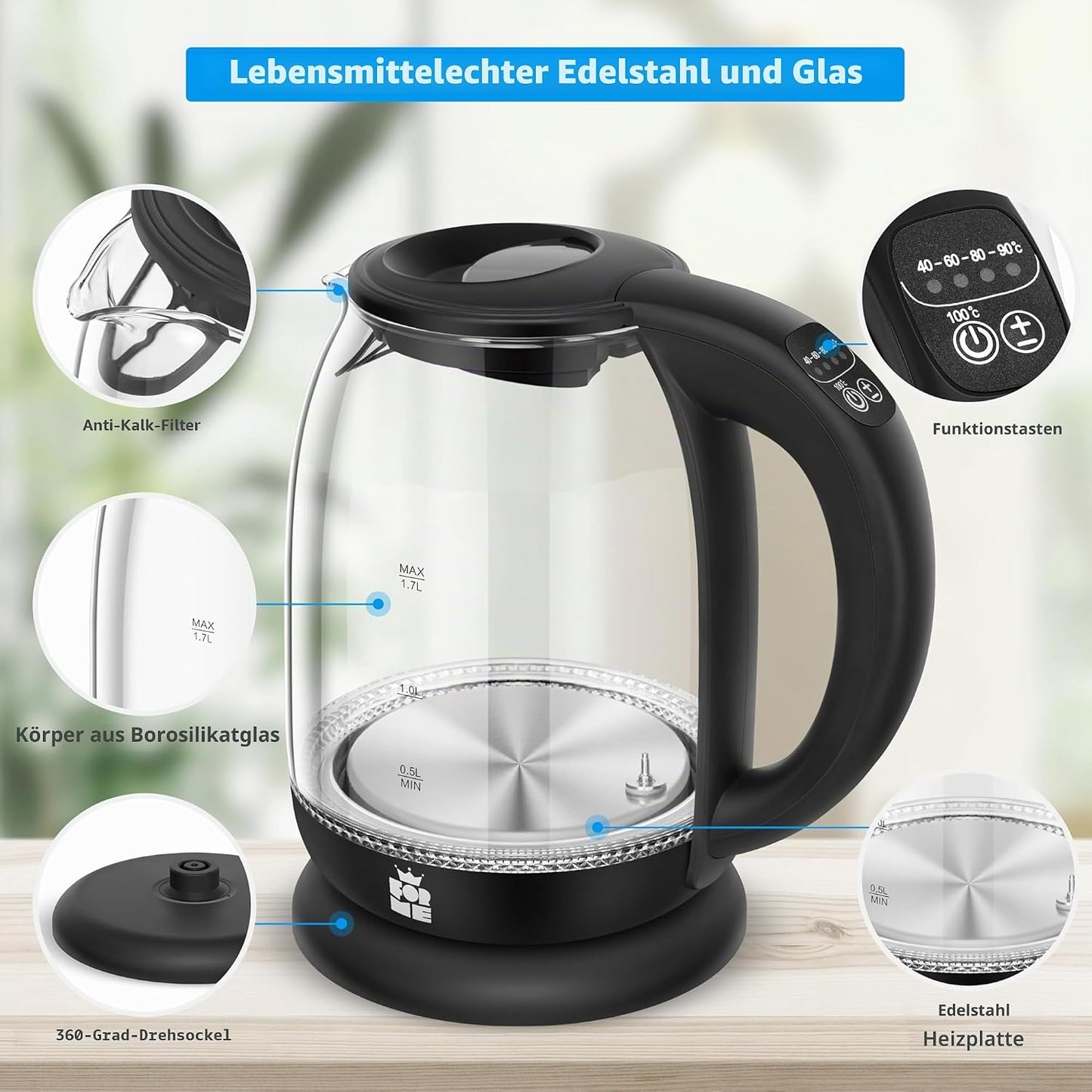Elektrischer Wasserkocher mit Temperatureinstellung