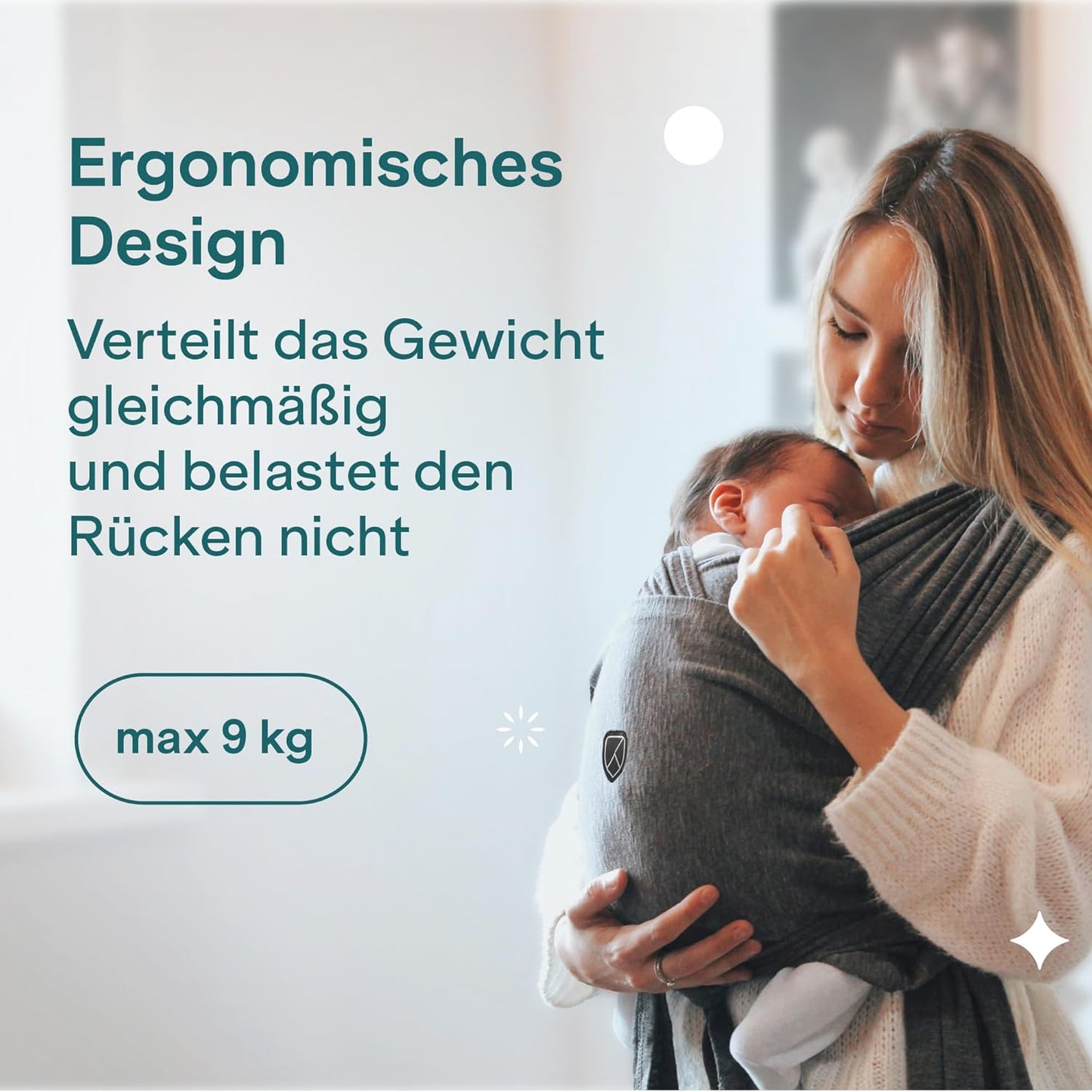 Babytragetuch für Neugeborene bis 9kg, Anthrazitgrau