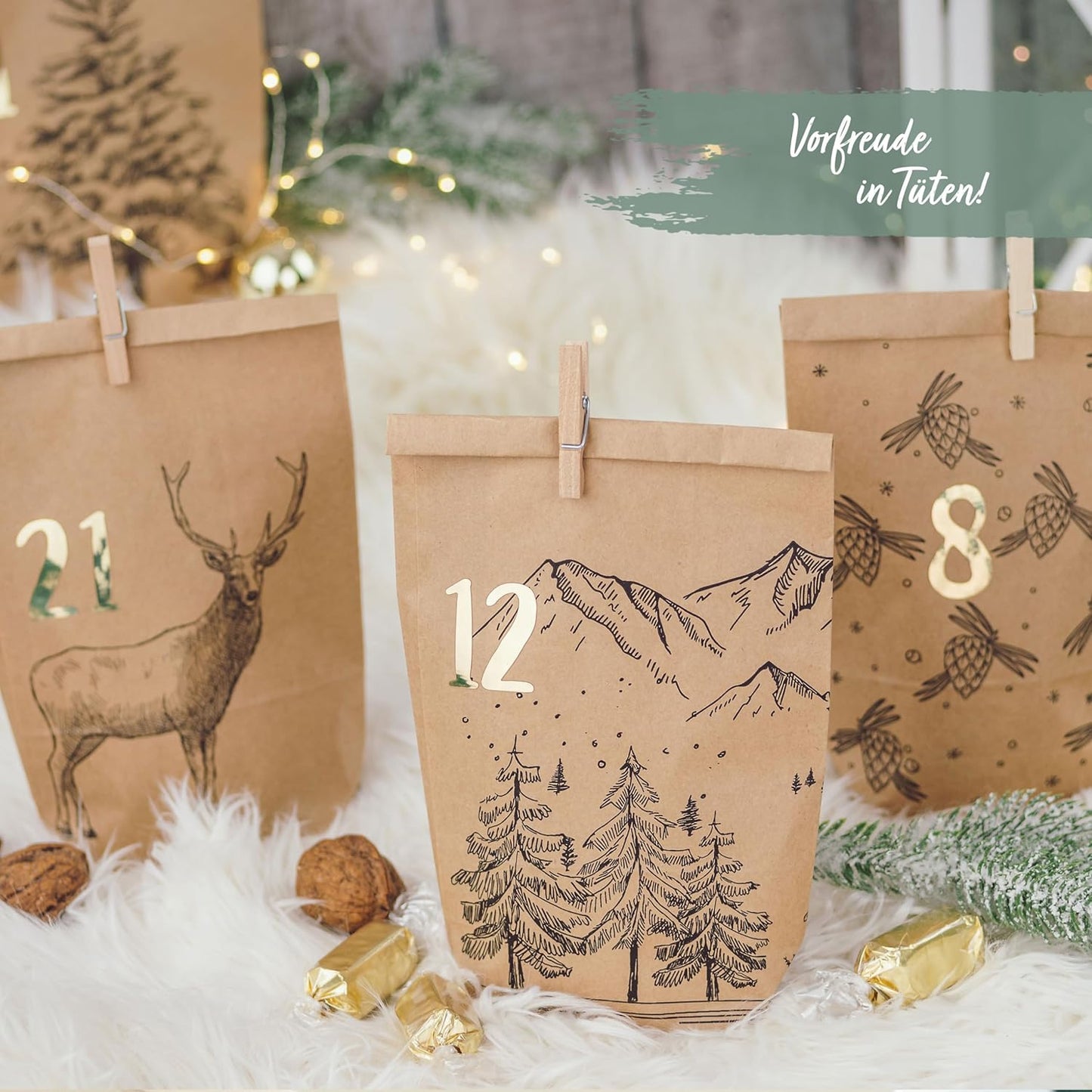Adventskalender 2025 zum Befüllen (DIY-Set), Packpapier-schwarz