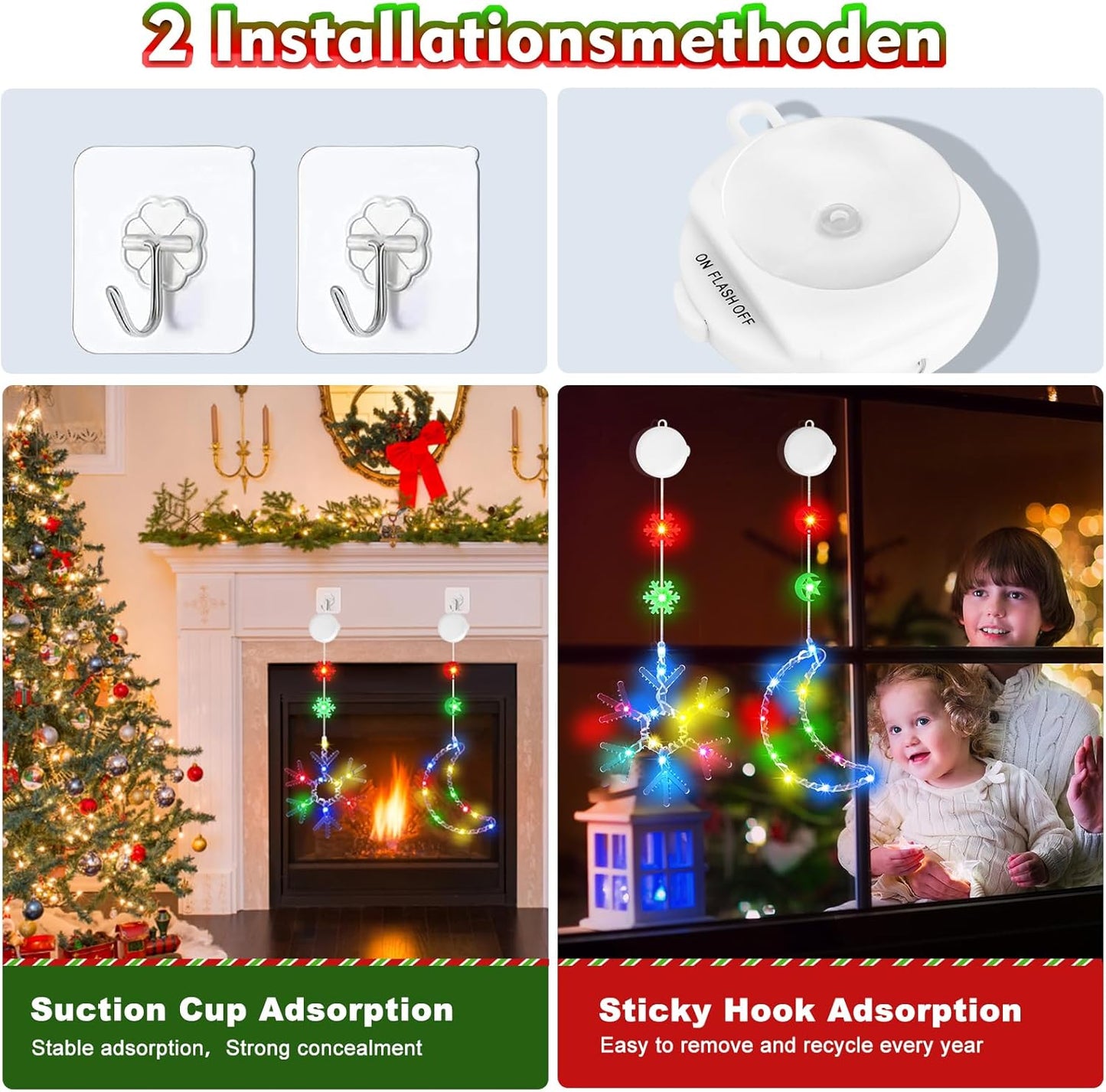 LED Fenstersilhouetten Mond und Schneeflocke, Rgb Mond & Schneeflocken