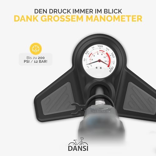 Stand-Fahrradpumpe für alle Ventile mit Manometer, COMFORT