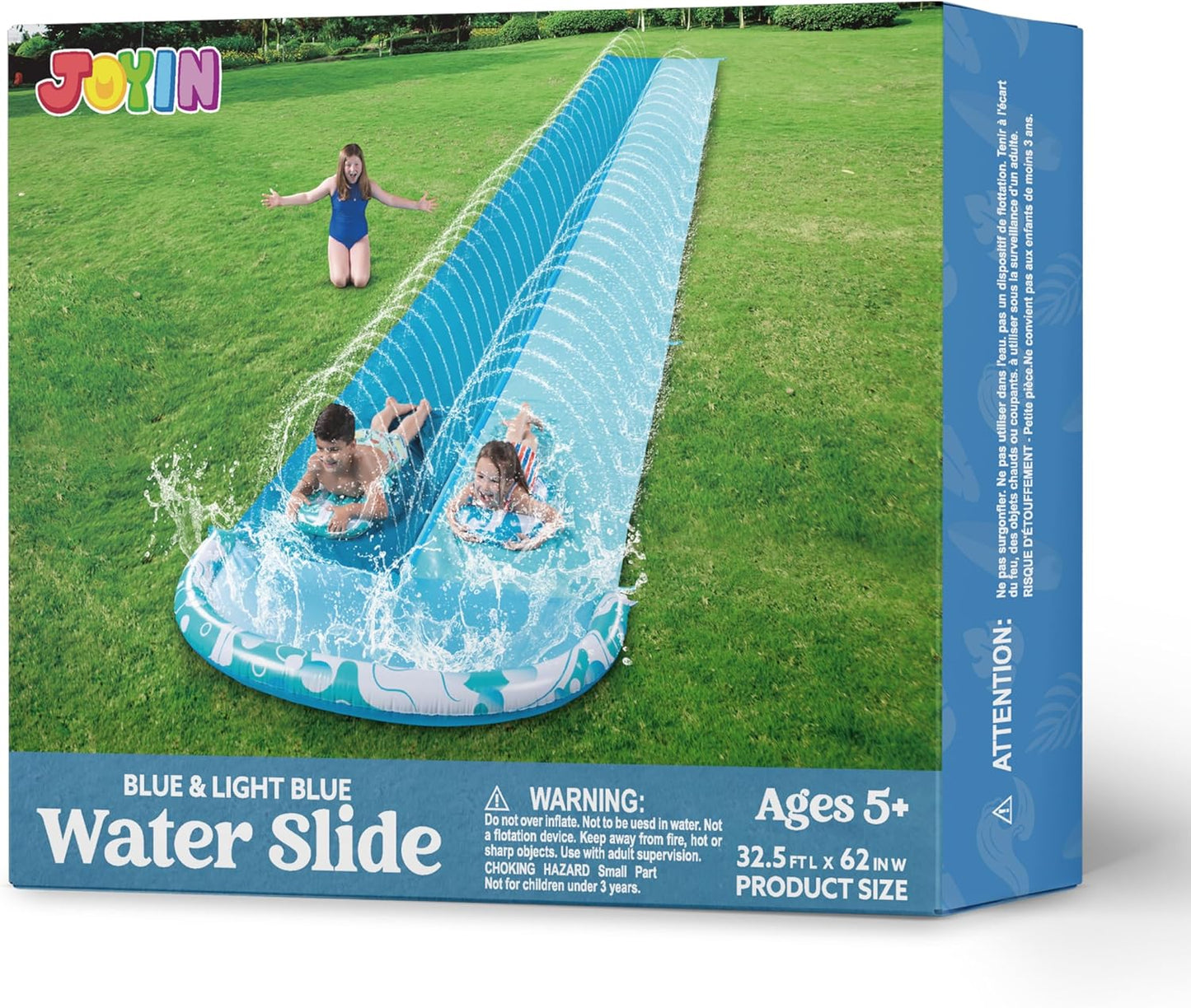 Doppel-Wasserrutsche mit Sprinkler und Bodyboards, 990,6 cm Blau, Hellblau