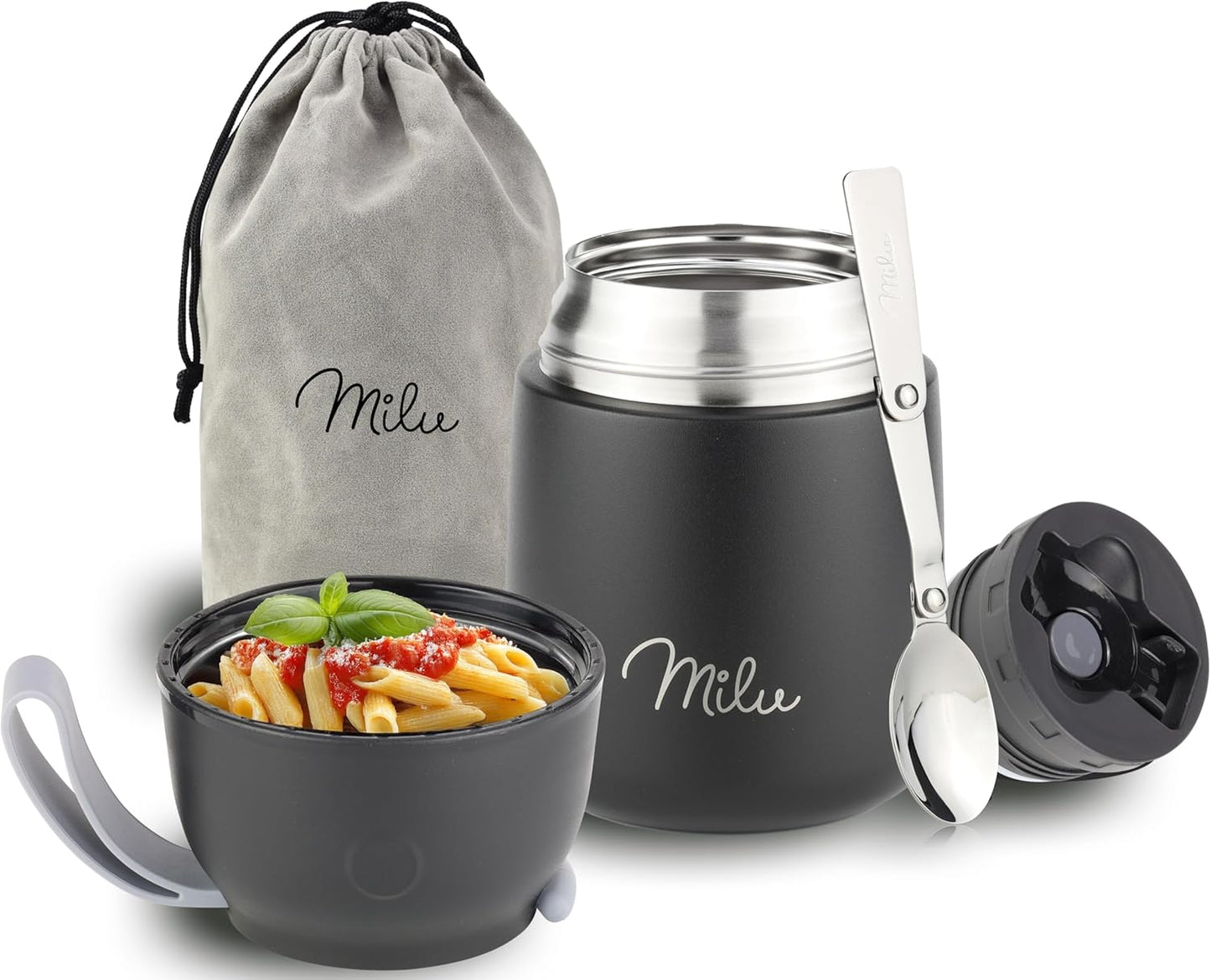 Thermobehälter mit Löffel, Schwarz / 450ml
