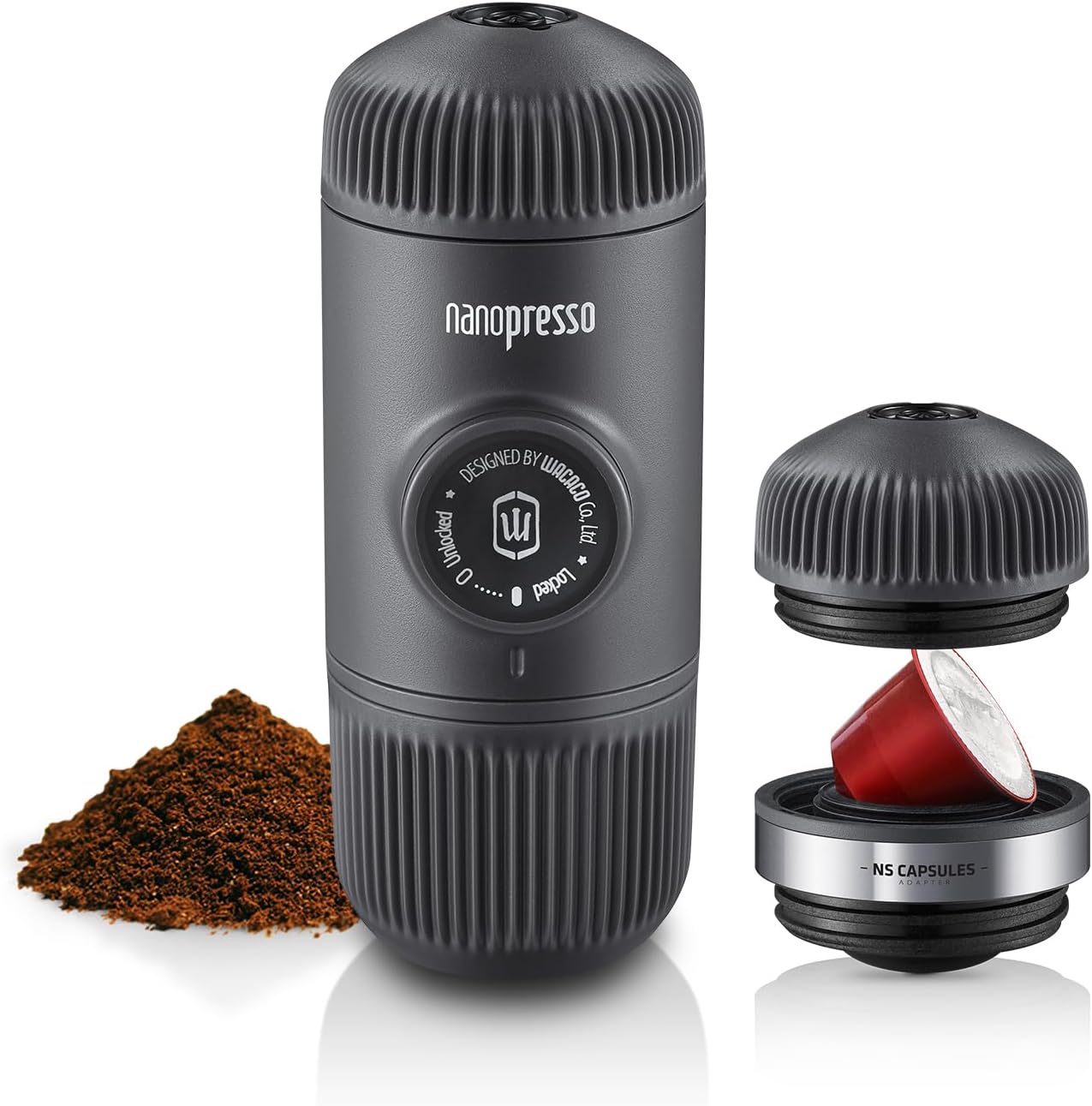 Nanopresso Tragbare Espressomaschine mit NS-Adapter, Dunkelgrau-manuell