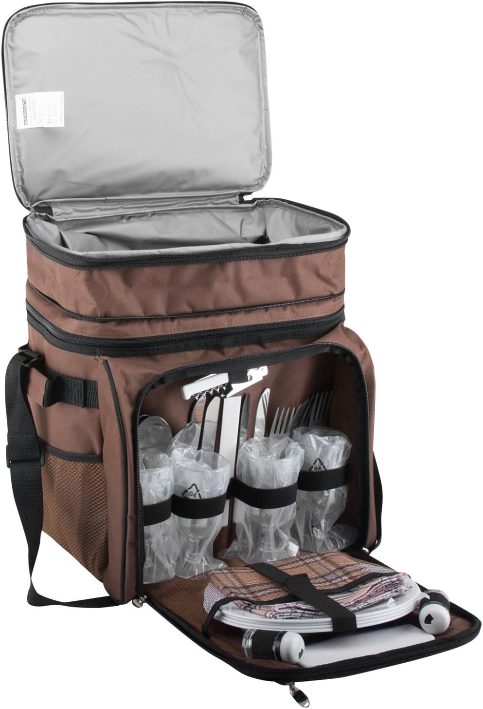 Picknicktasche mit Kühltasche und Zubehör, Braun