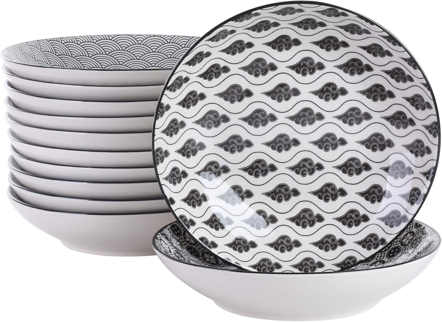 12-teiliges Suppenteller-Set, Schwarz + Creme 12 Piece