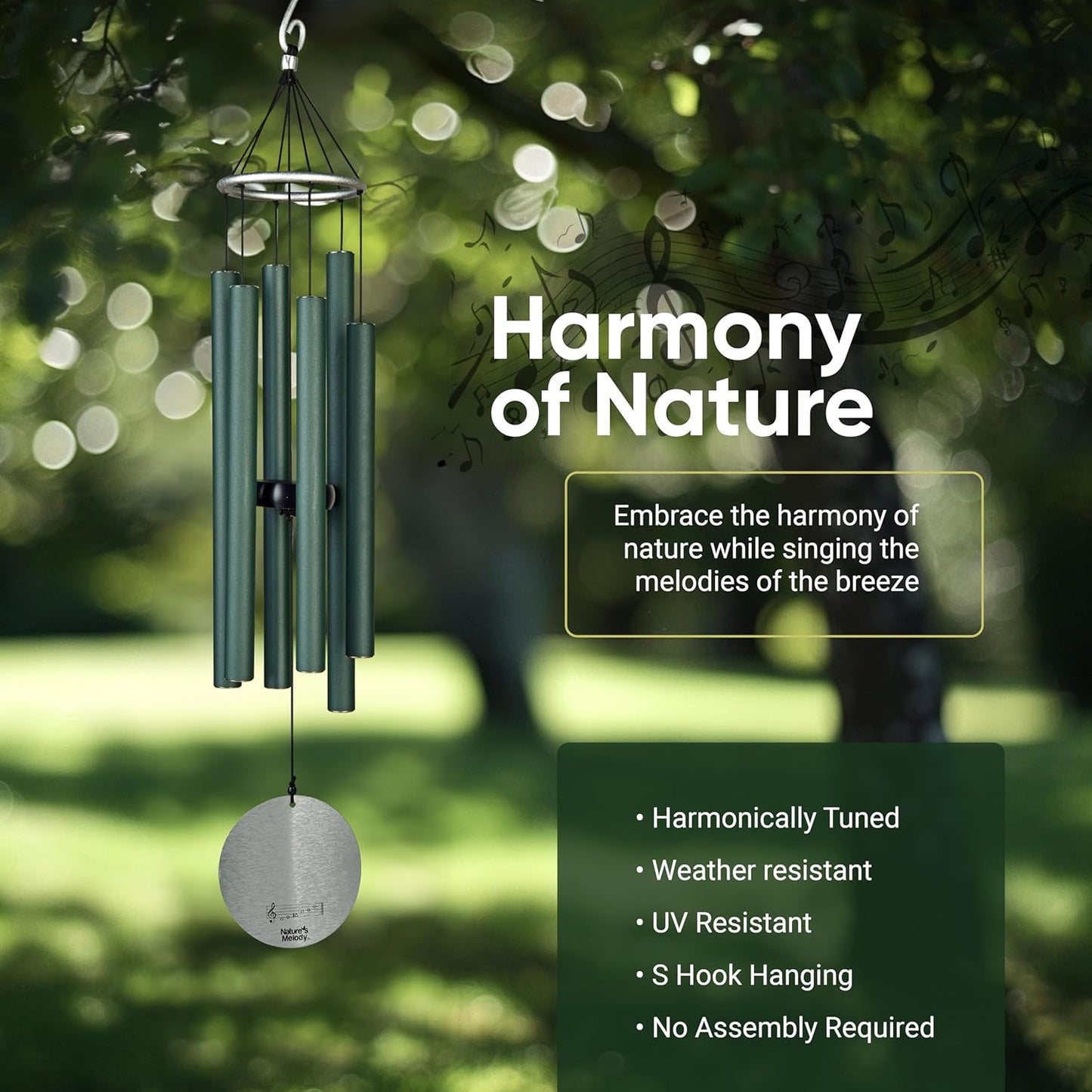 Aureole Tunes Outdoor-Windspiel mit 6 Röhren, 28" Grün (Forest Green)