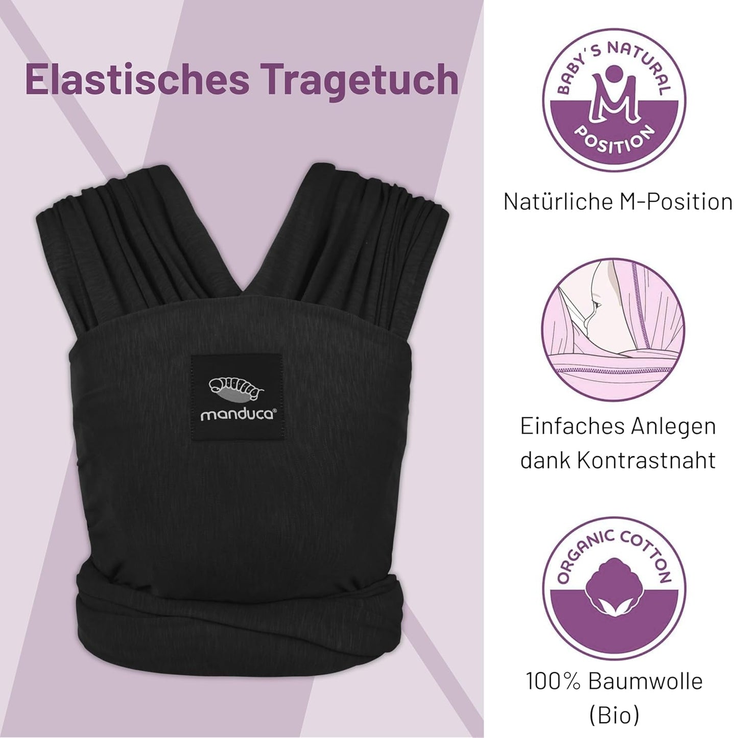 Elastisches Babytragetuch aus Bio-Baumwolle, Black