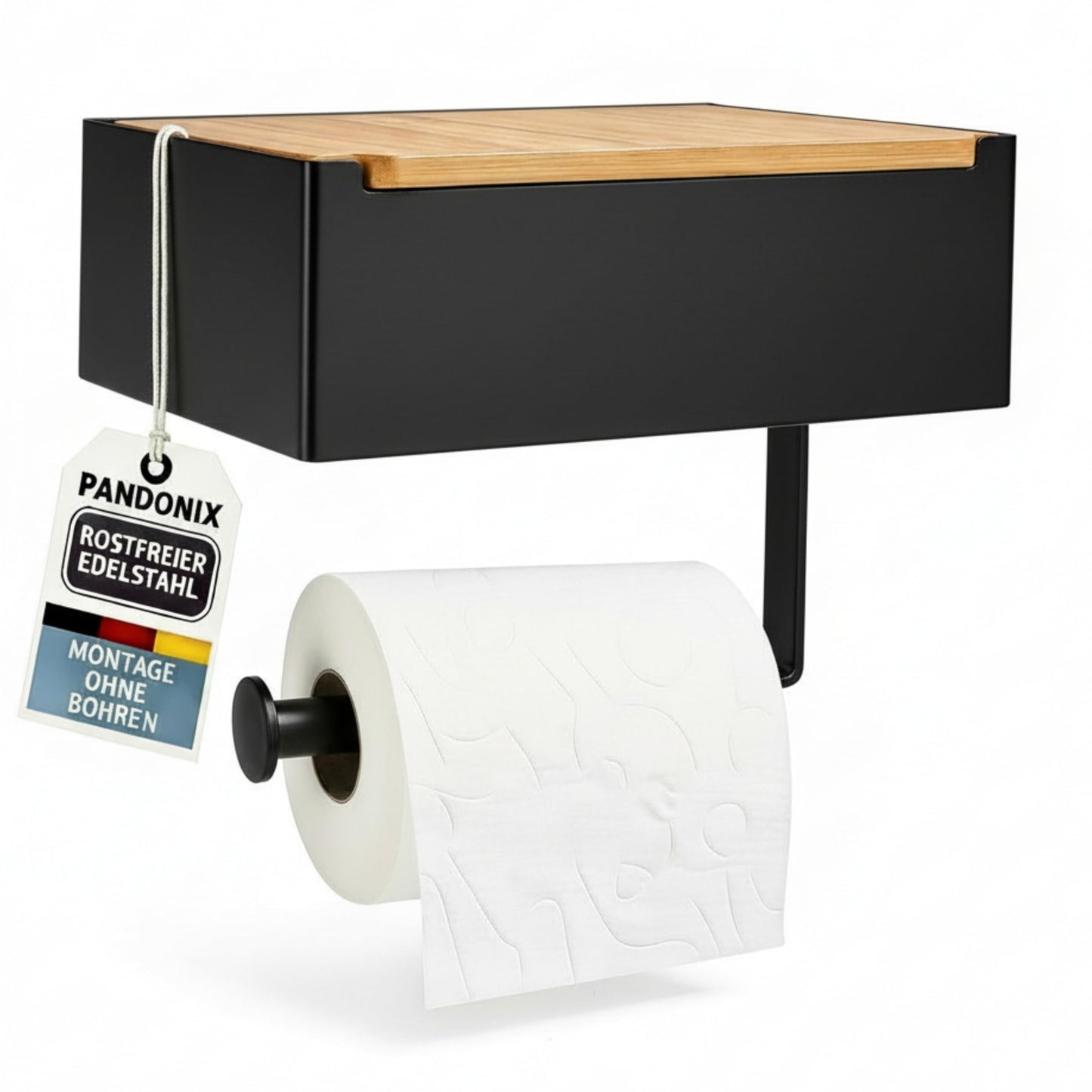 Toilettenpapierhalter mit Feuchttücherbox, Schwarz-bambus