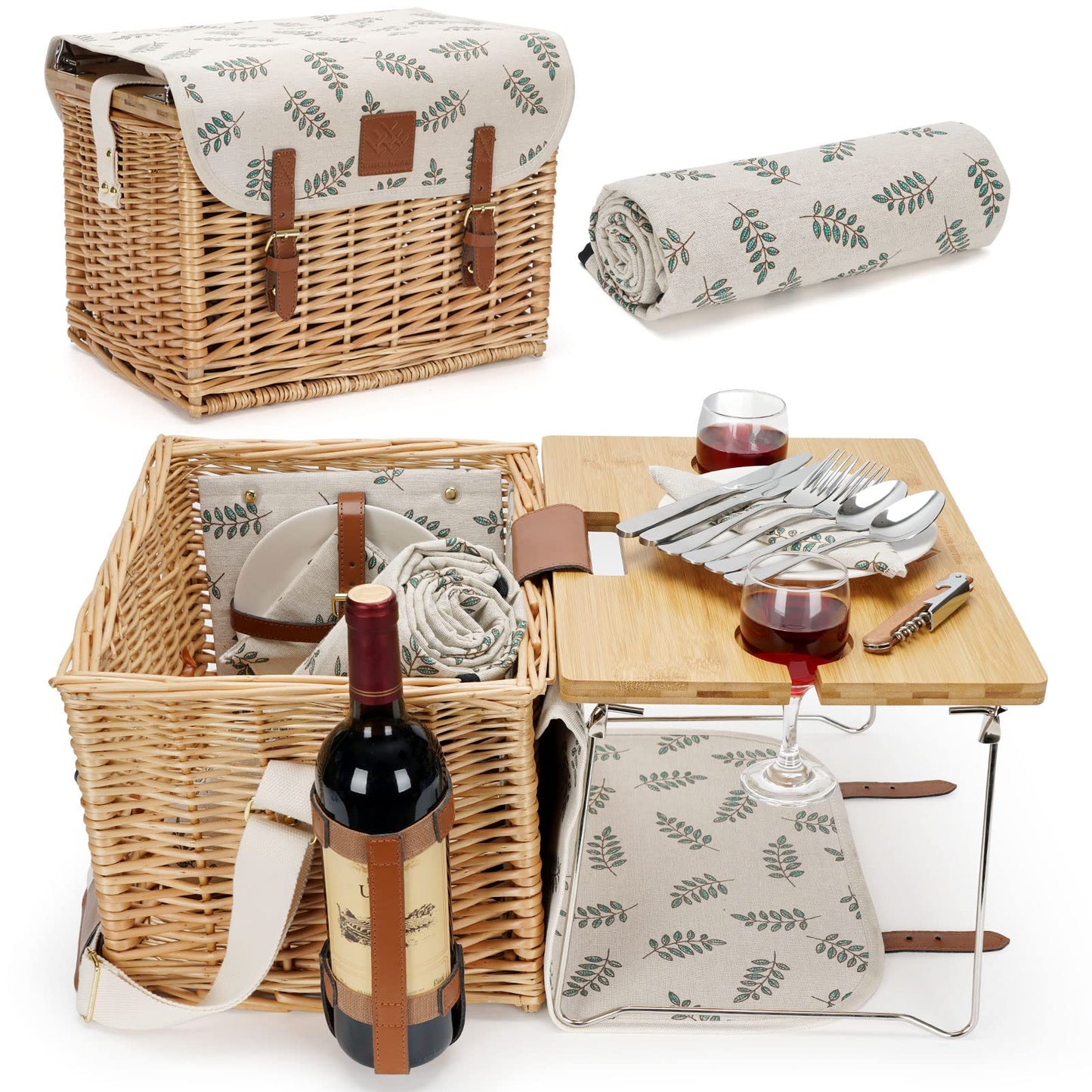 Picknickkorb-Set für 2 Personen mit Tisch & Decke, Grün 2 Personen