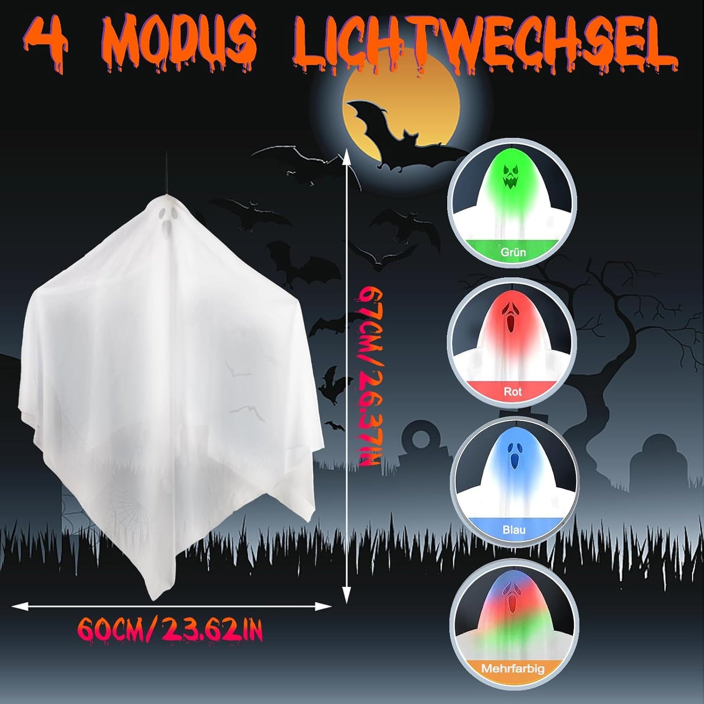 Halloween Hängende Geister-Deko (3 Stück, 67CM)