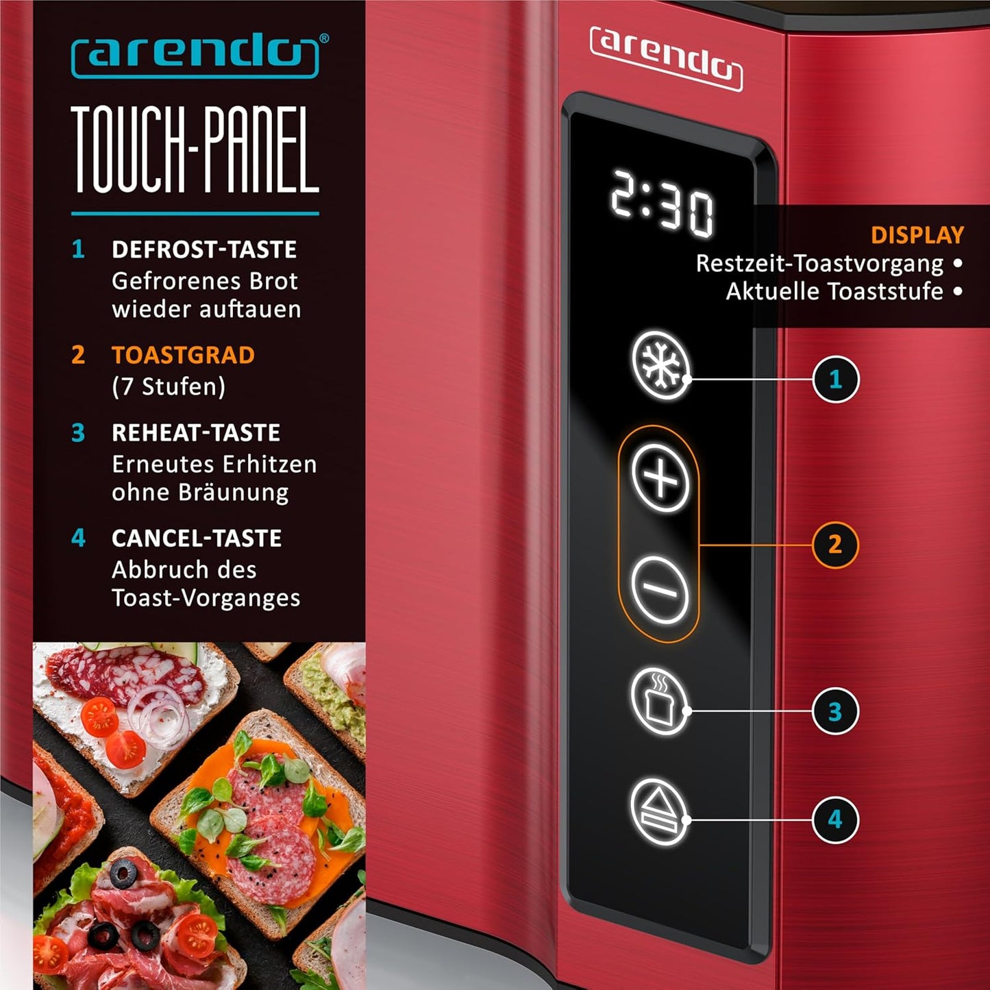 Frukost Touch Compact Toaster, C: Rot