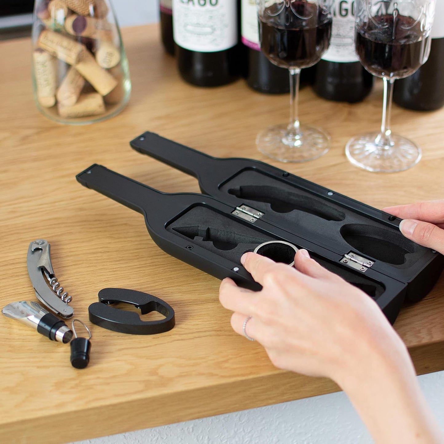 5-teiliges Weinöffner-Set mit Zubehör - Weinflaschen Design