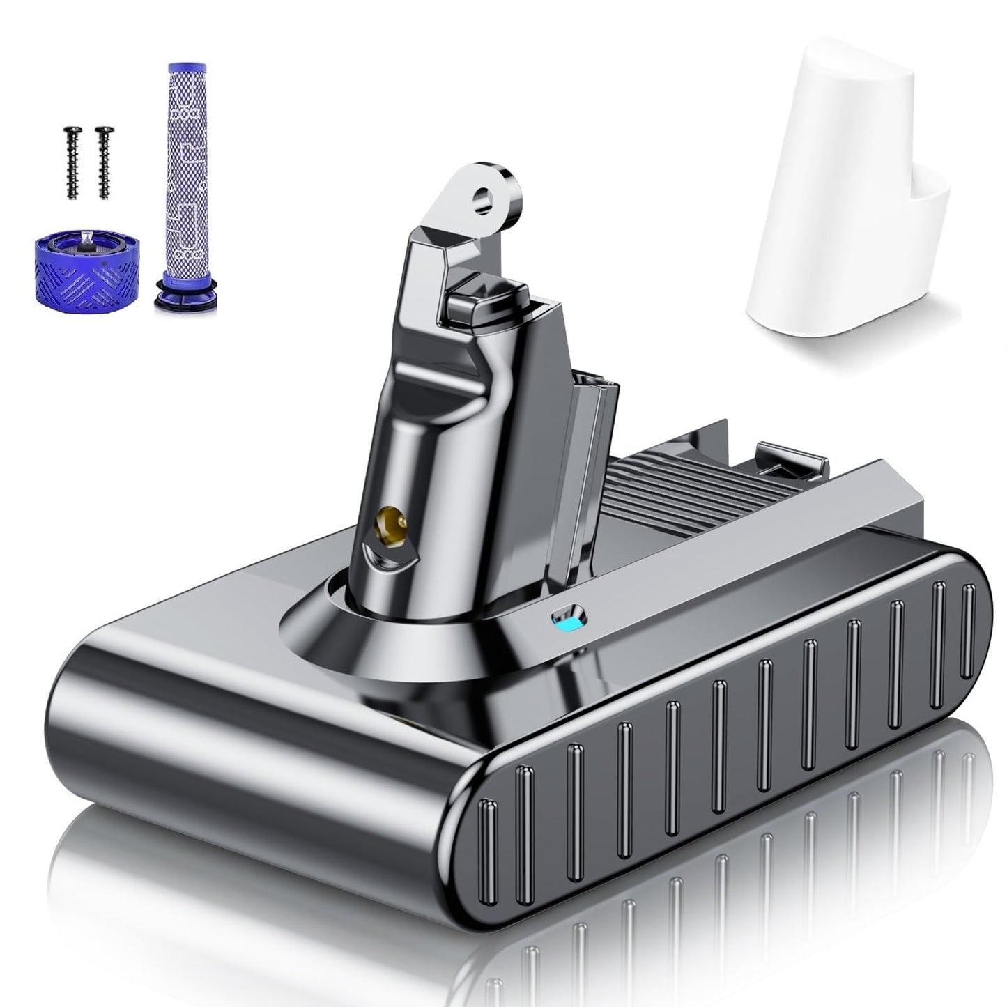 Ersatzakku für Dyson V6 Staubsauger mit Filter und Akkuschutzkappe, Grau