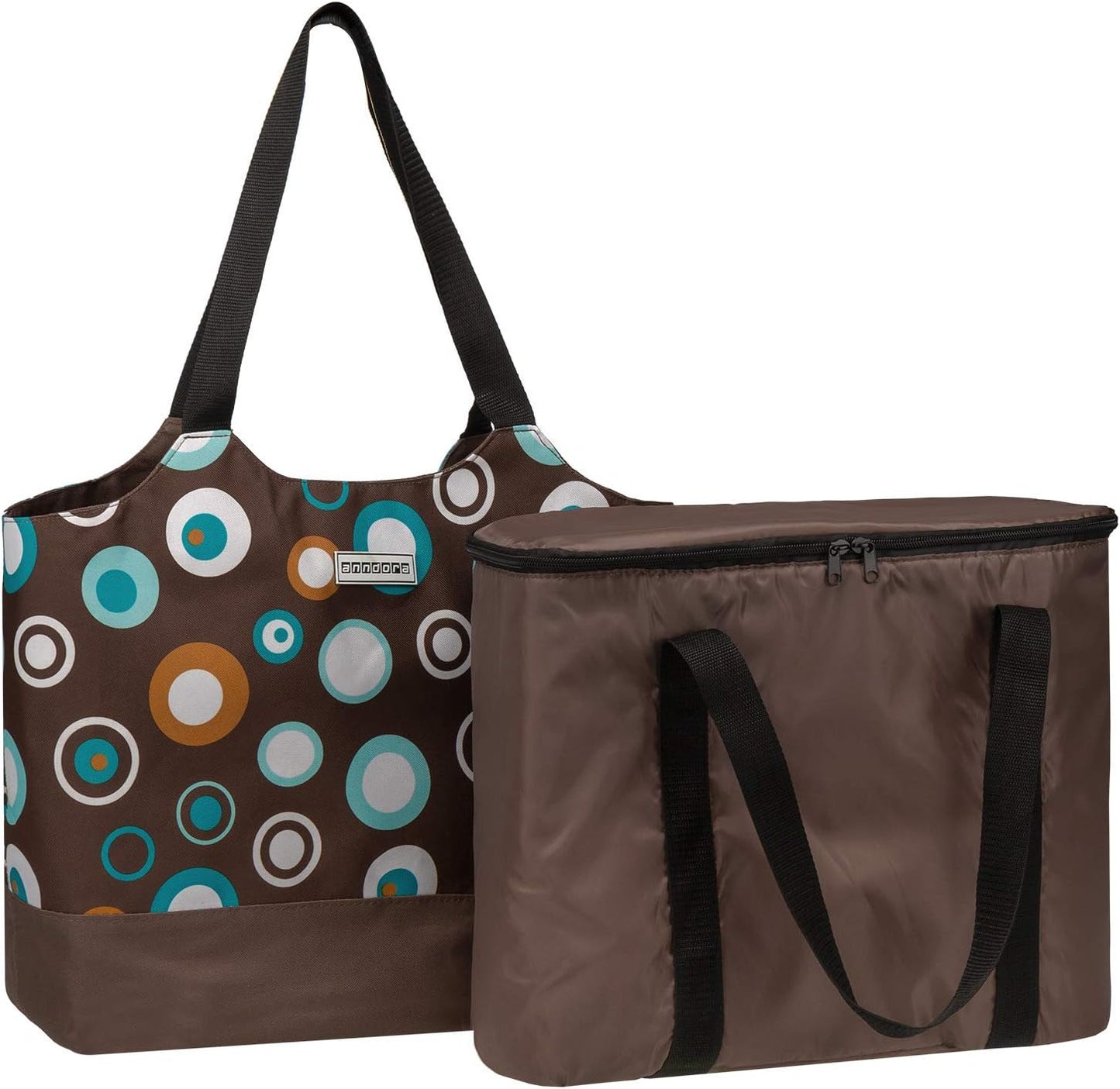 2-in-1 Einkaufstasche mit Isoliertasche, Braun Hellblau