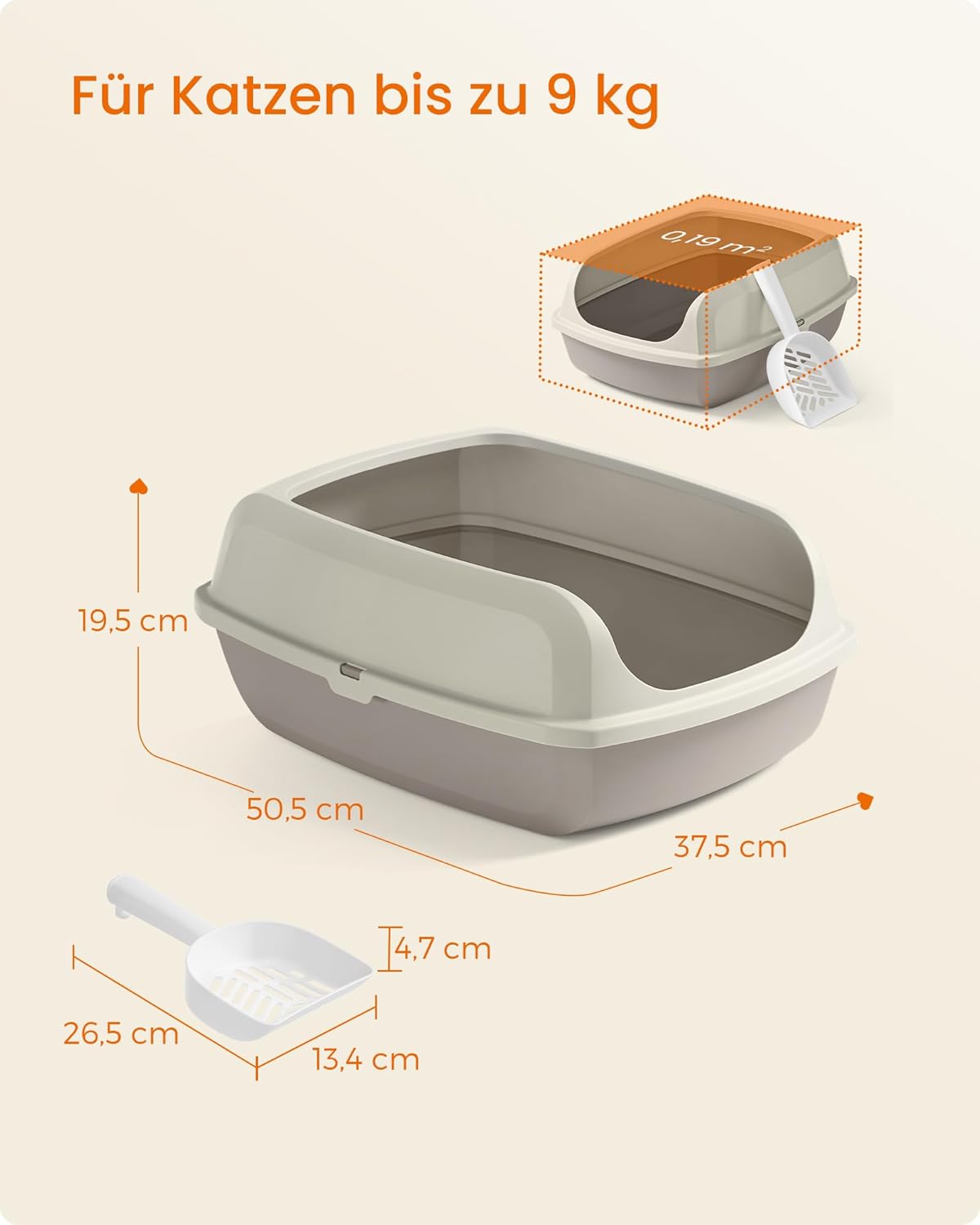 Katzentoilette mit hohen Seitenwänden XL, offen, cappuccinobeige XL (50,5 x 37,5 x 19,5 cm) offen