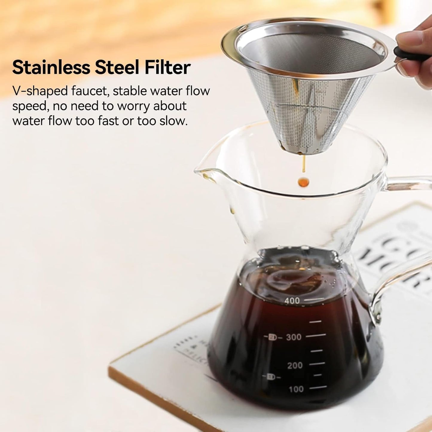 Pour Over Kaffeebereiter mit Edelstahlfilter (400ml)