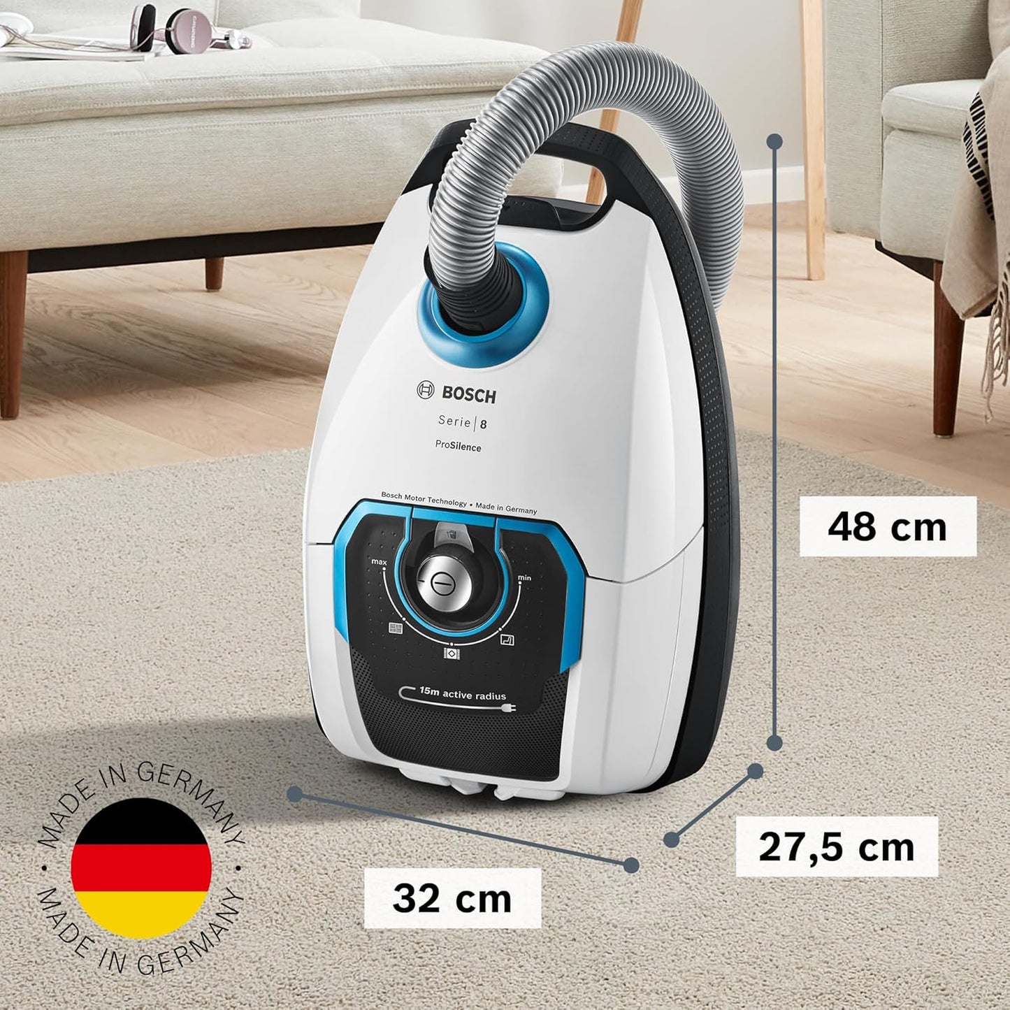 Staubsauger ProSilence Serie 8 BGB75XSIL, Testsieger 2024, Weiss