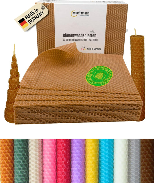 20er Set Bienenwachsplatten für Kerzenherstellung, Karamell | 20 X 15 cm