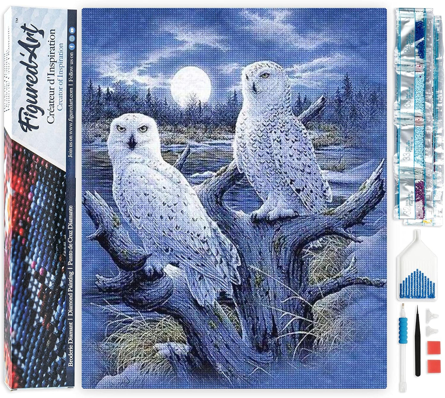 Diamond Painting, 40 x 50 cm, Eulen und Mond 40x50cm (Ohne Rahmen)