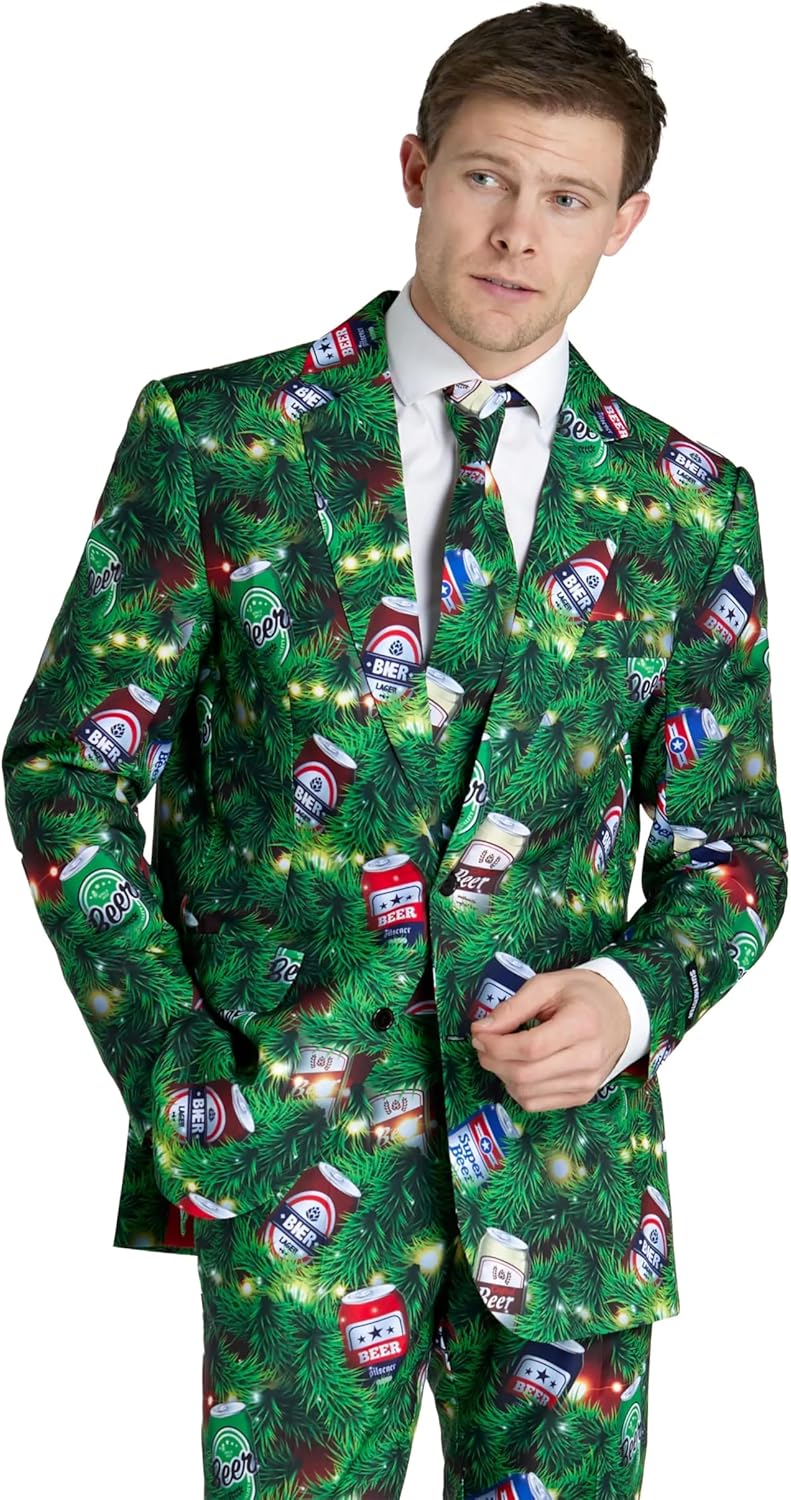 Weihnachtsanzug-Set für Jungen mit leuchtendem Blazer, S Christmas Beers Green