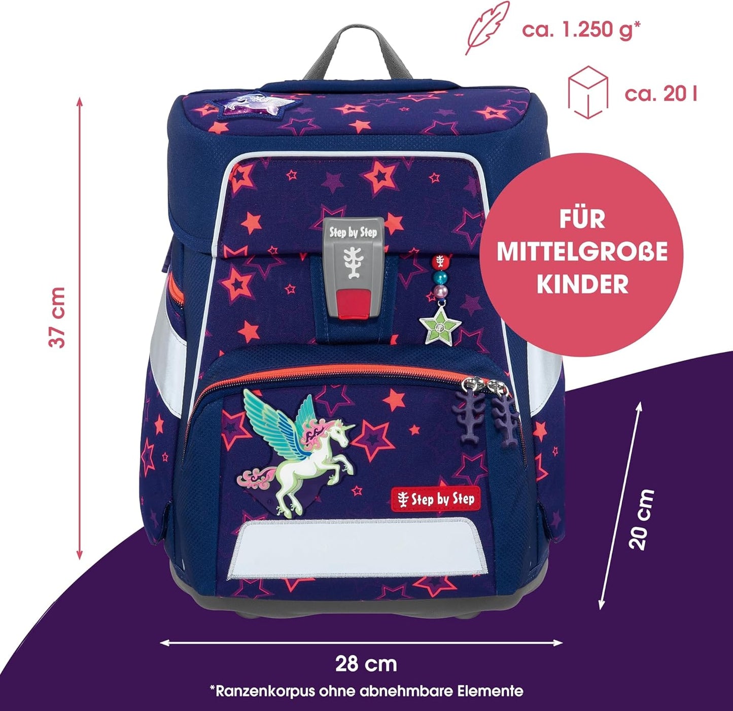 Ergonomisches Schulranzen-Set, 5-teilig, Pegasus Night Nuala, Pegasus Night Nuala - Lila-rosa