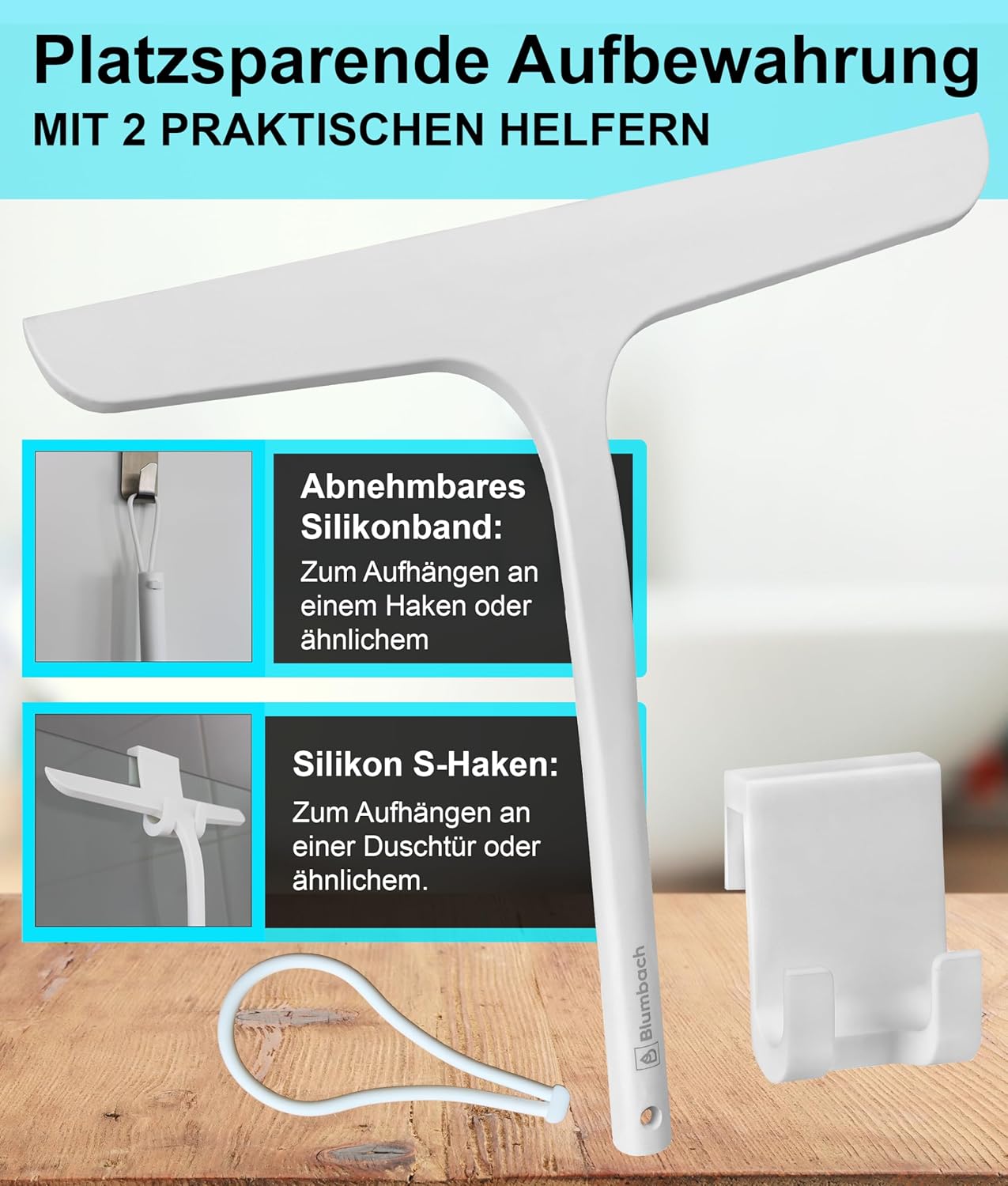 Duschabzieher mit Halterung, 28 cm Duschabzieher Weiss